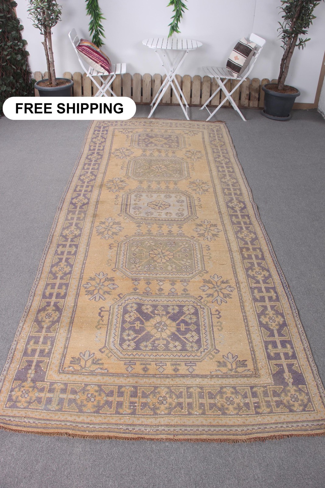 4,4×10,8 ft Turkish Rug, Orange Polka dot Vintage Wool Rug