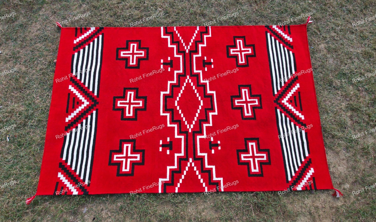 Custom Size Handwoven Red Wool Navajo Rug Native American Style Mexican Decor