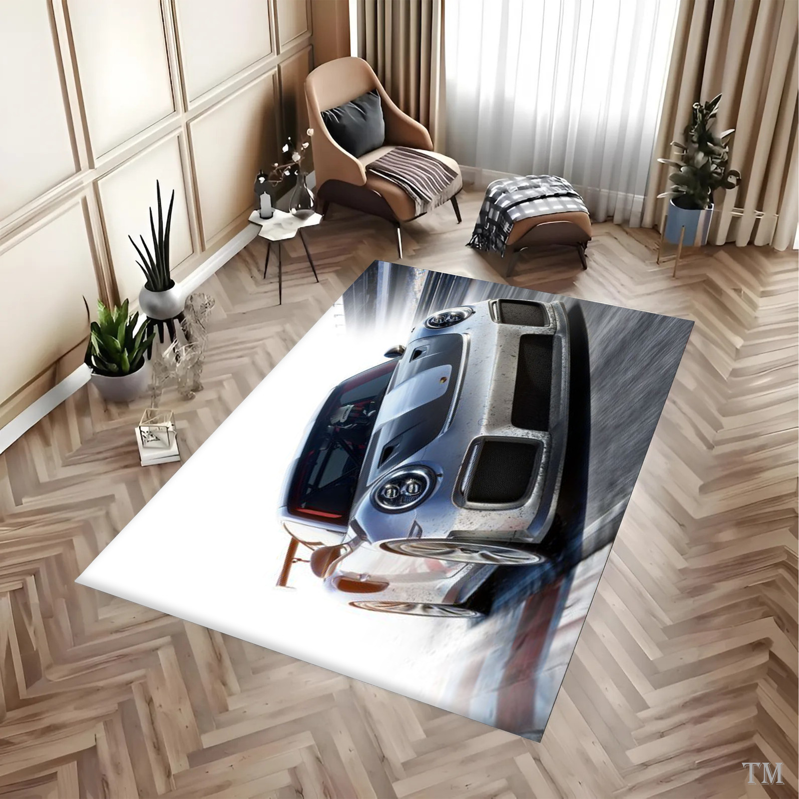 Stellar German Twin-Turbo GT Rug – Cinematic Motion Blur Floor Art