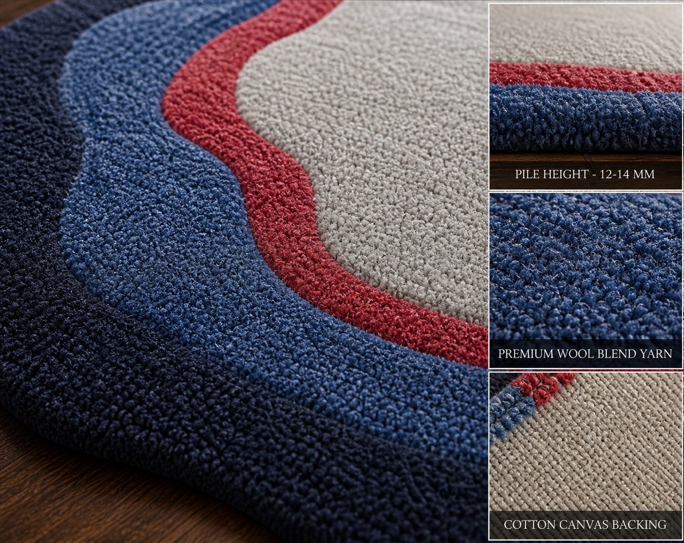 Blue Abstract Irregular Wool Rug Hand Tufted Modern Area Carpet Living Room Rug
