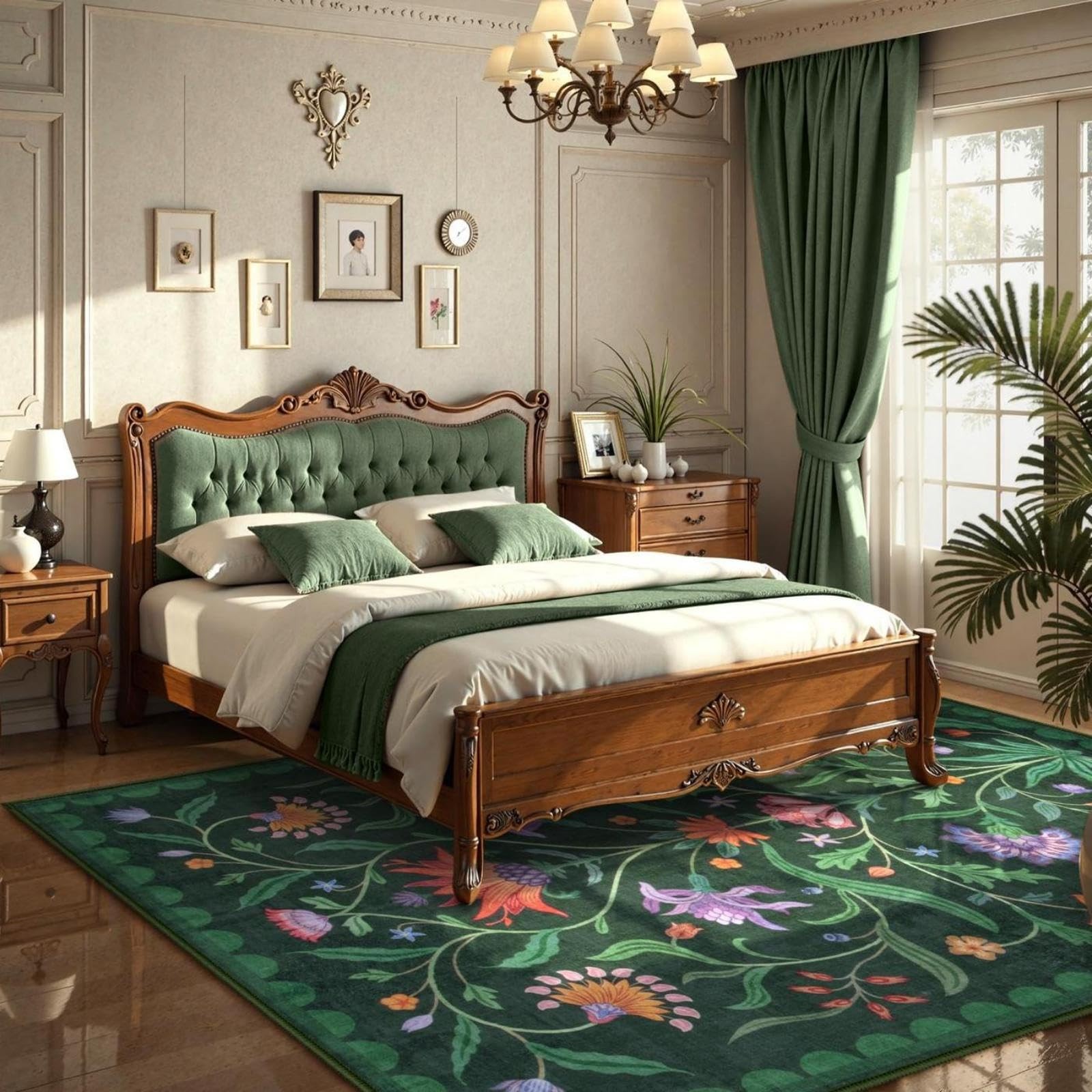 Best Lahome Boho Floral Washable Green 5×7 Area Rugs for Living Room, Non Slip