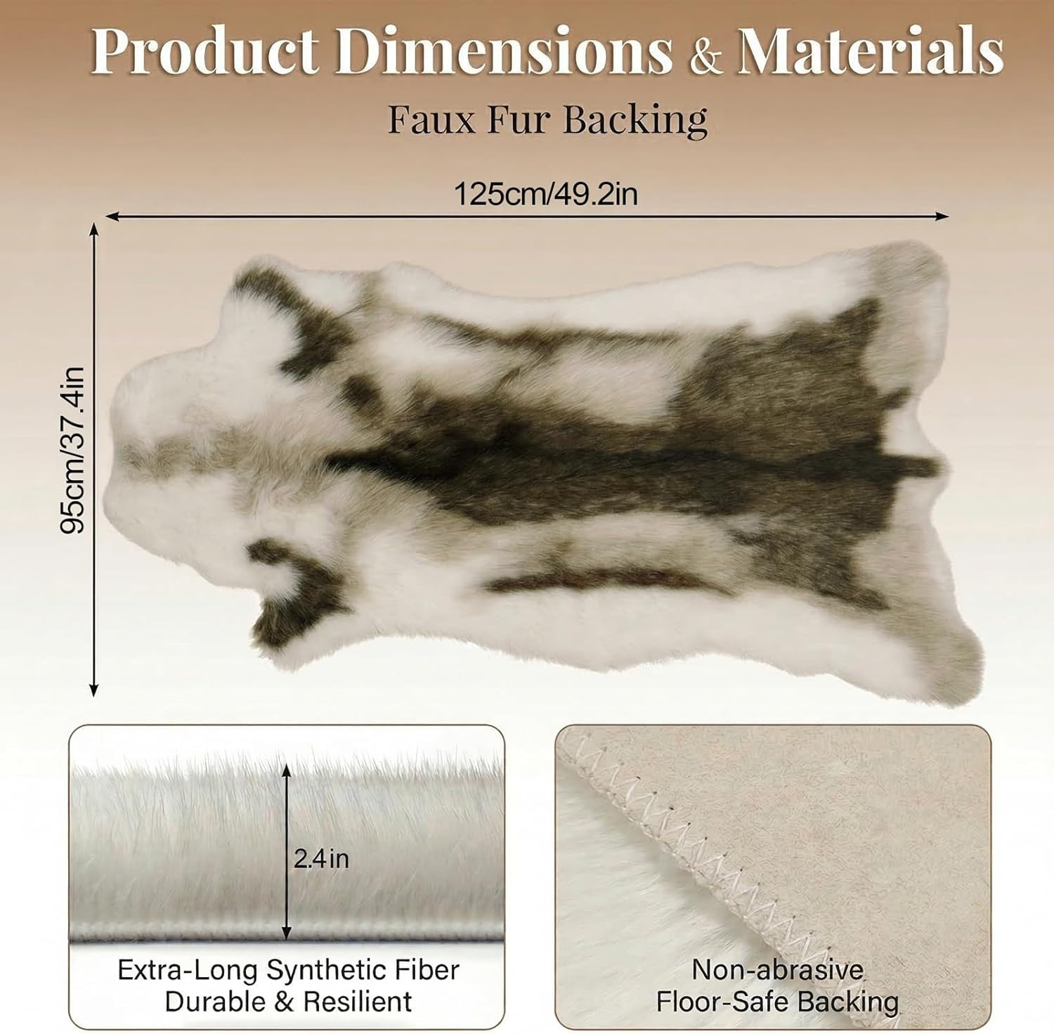 Luxury Reindeer Faux Fur Area Rug, 3.6’X3.0′, Machine Washable for Home
