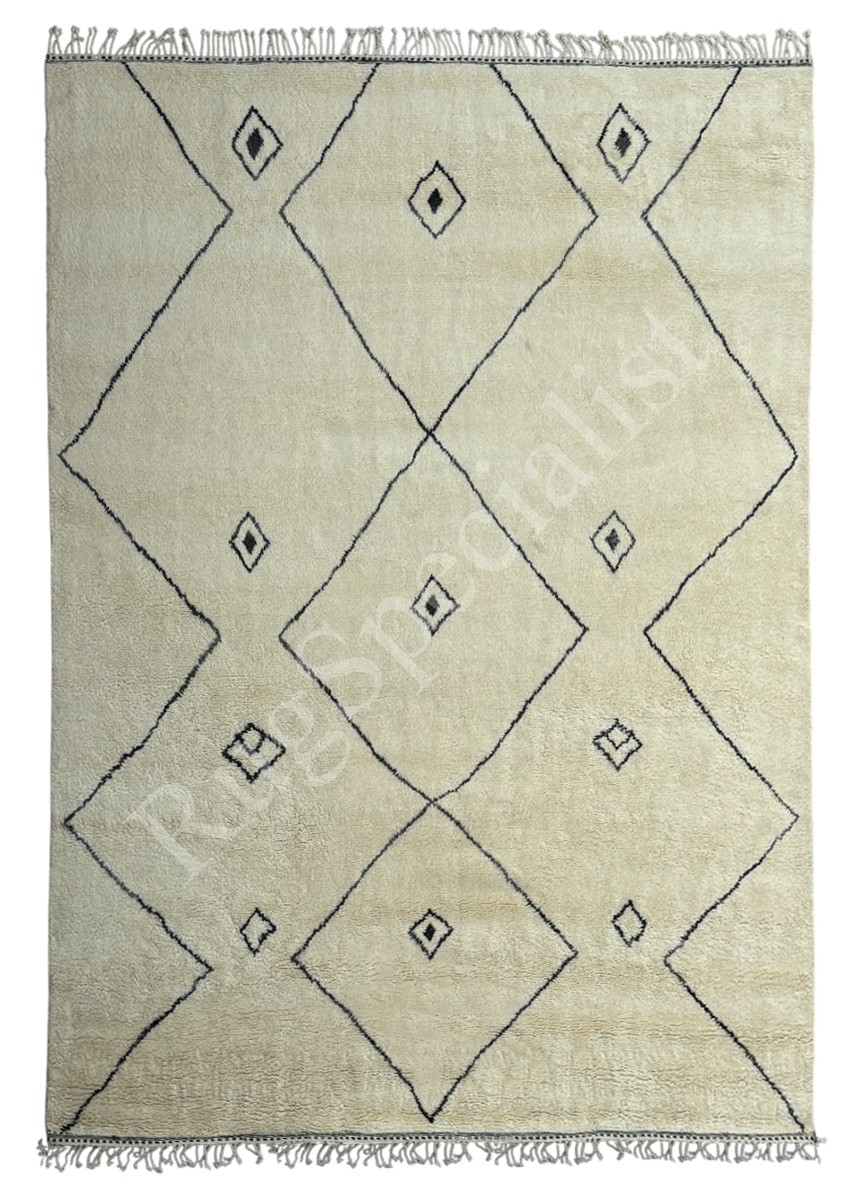 Contemporary Hand-Knotted Moroccan Style Rug in Beige & Brown. 100% Wool
