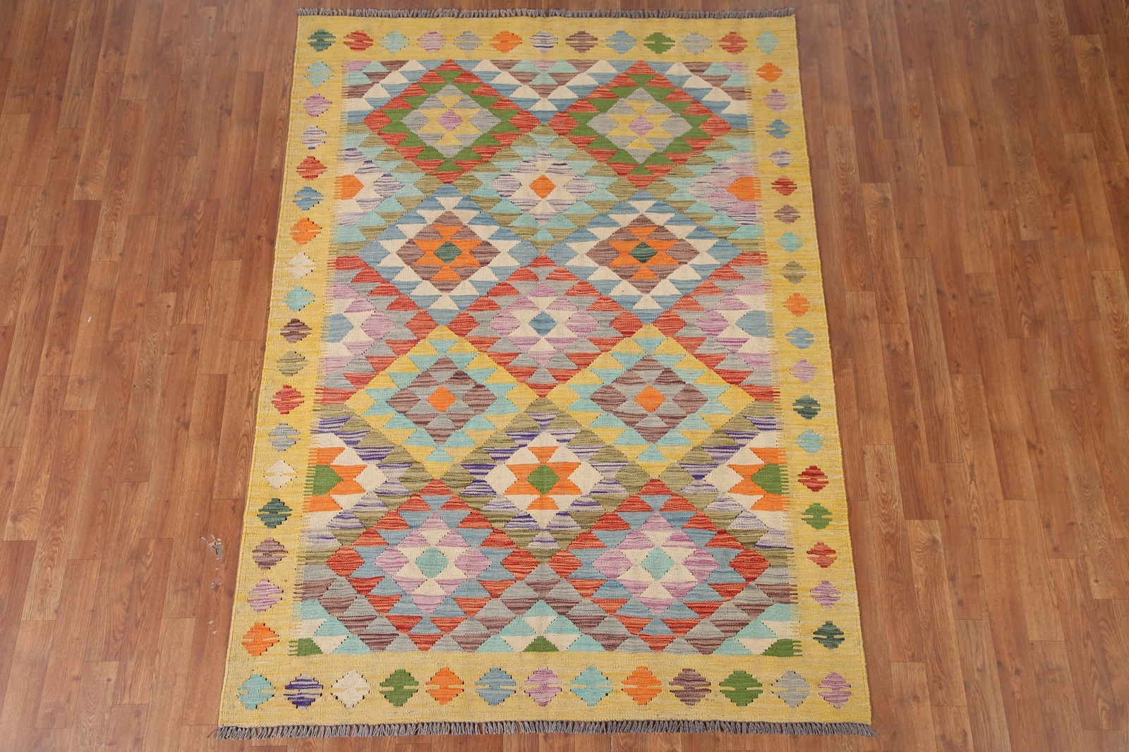 Colorful Reversible Kilim Flatweave Tribal Rug 5×7 ft. Wool Handmade Carpet