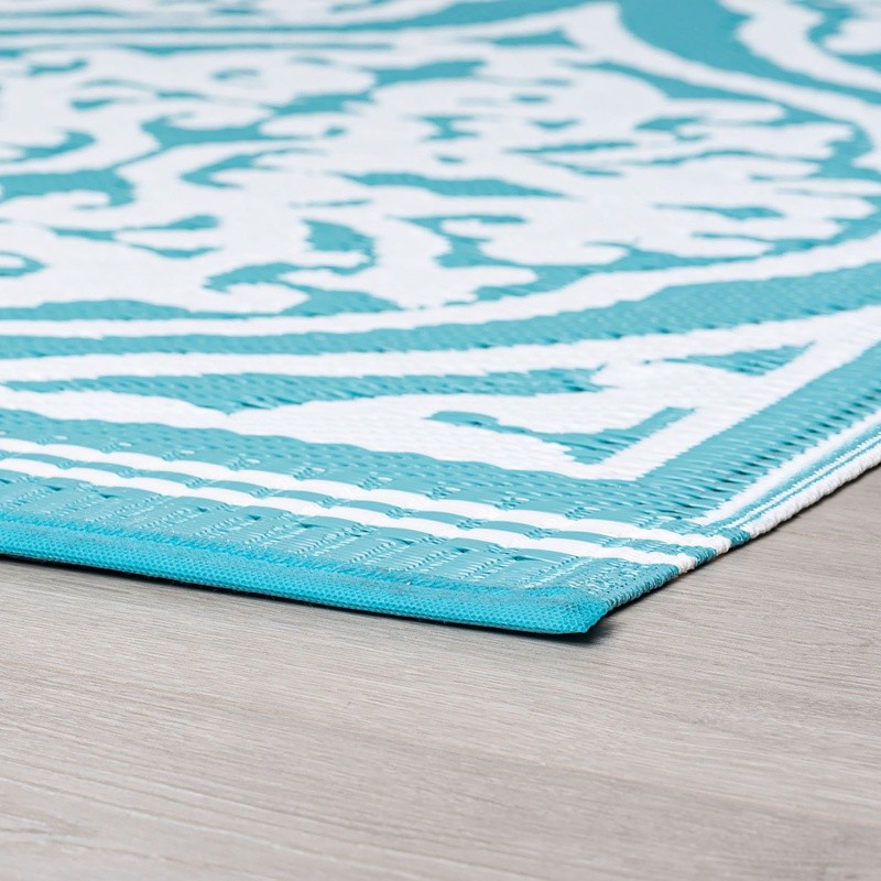 Ornate Damask Pattern Area Rug Indoor Outdoor UV Resistant Easy Care Waterproof