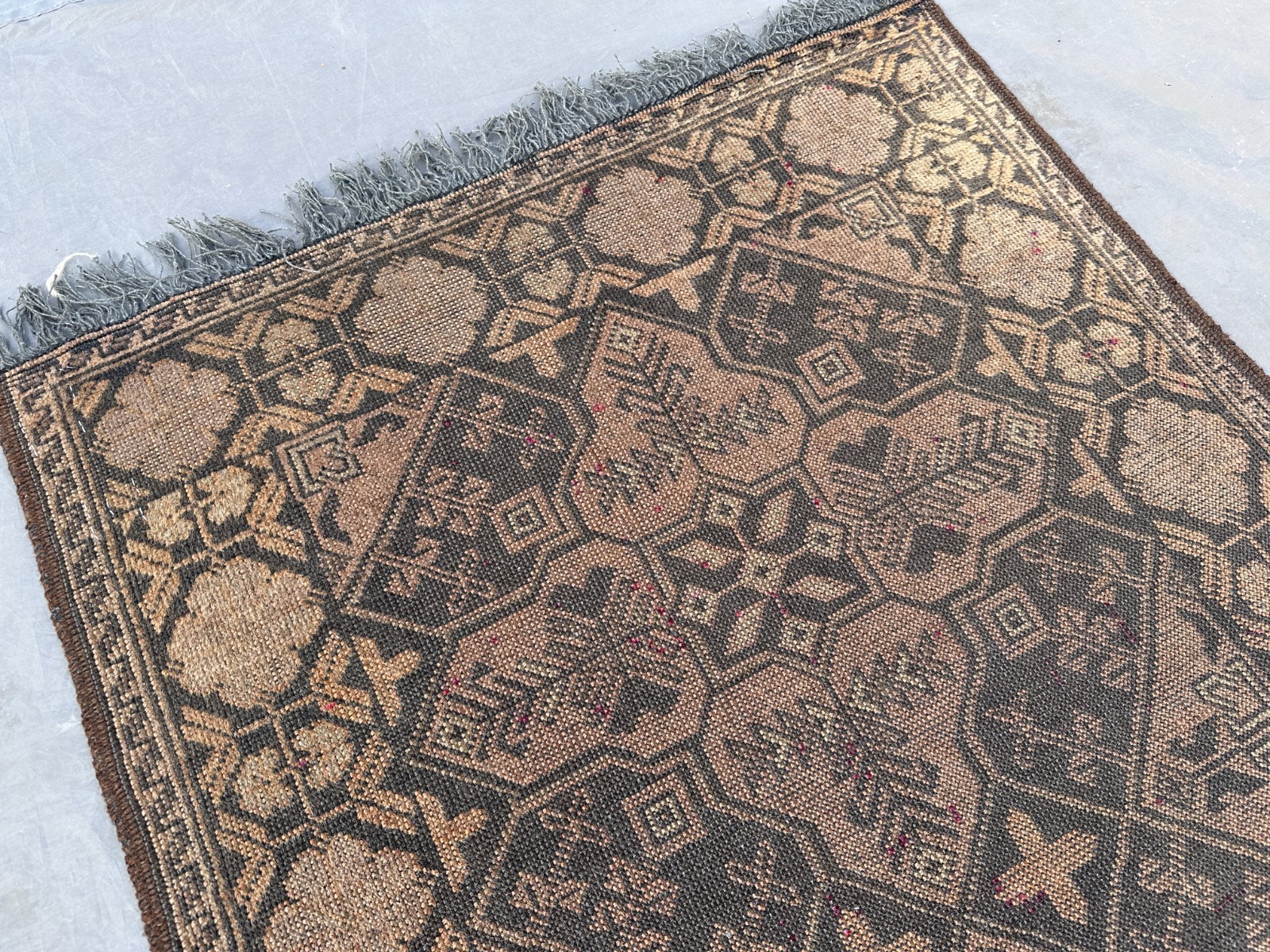 2’8 x 4 Ft Antique Look Afghan Tribal Rug– Beige Brown Handmade Wool Area Carpet