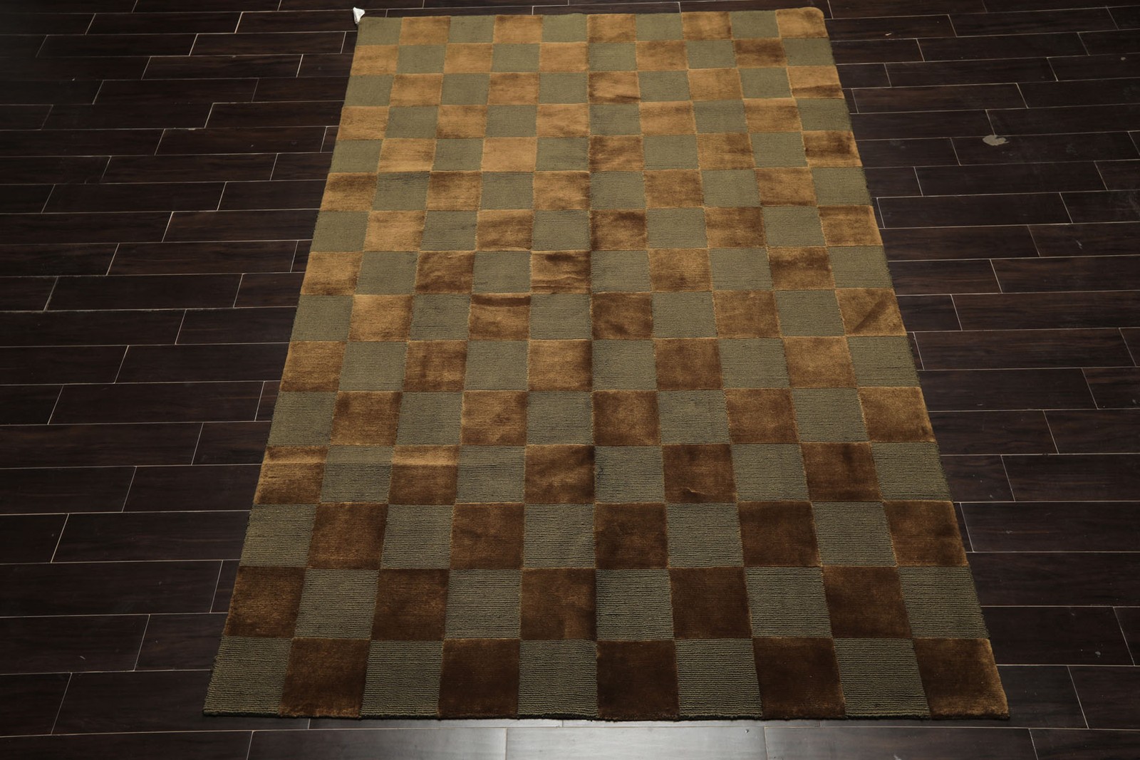 6’1”x9’3” Tibetano Hand Knotted Wool & Silk Olive Tibetan loop n Cut pile Rug