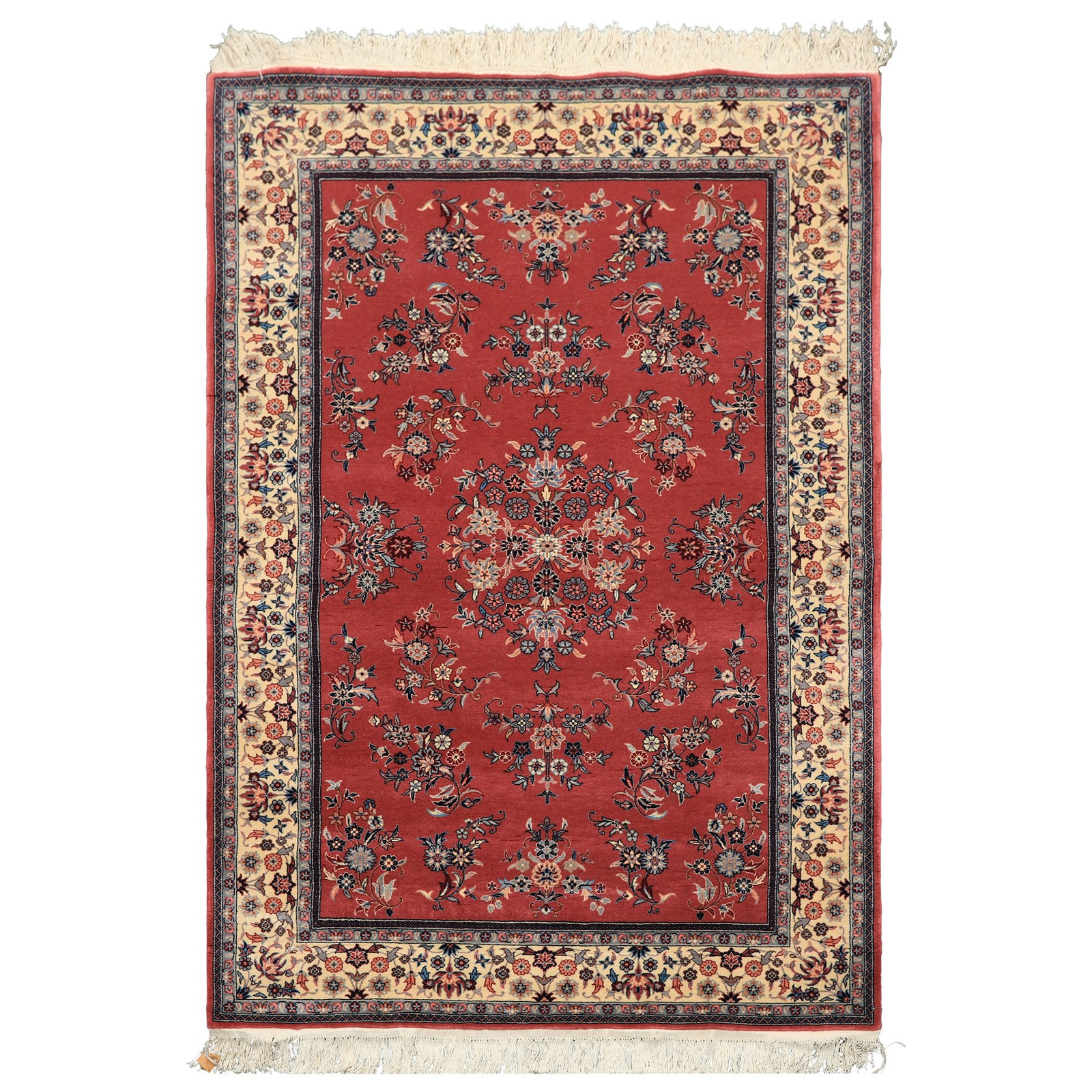 4×6 Hand Knotted New Zealand Wool Rose, Ivory PakPersian 250 KPSI Saroukk Rug