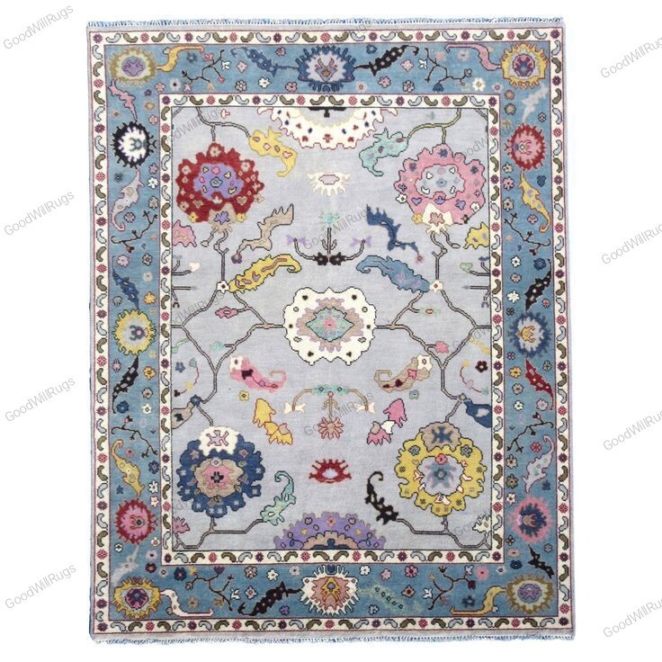 8×10 Silver Oushak Hand Knotted Wool Area Rug Oriental Carpet 8×10, 9×12, 10×14.