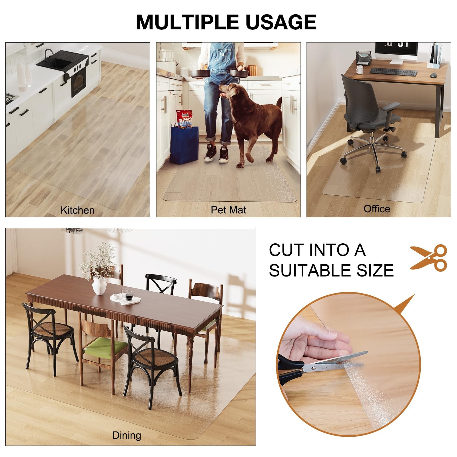 3×5 ft Clear PVC Vinyl Floor Protector Mat NonSlip For Dining Room