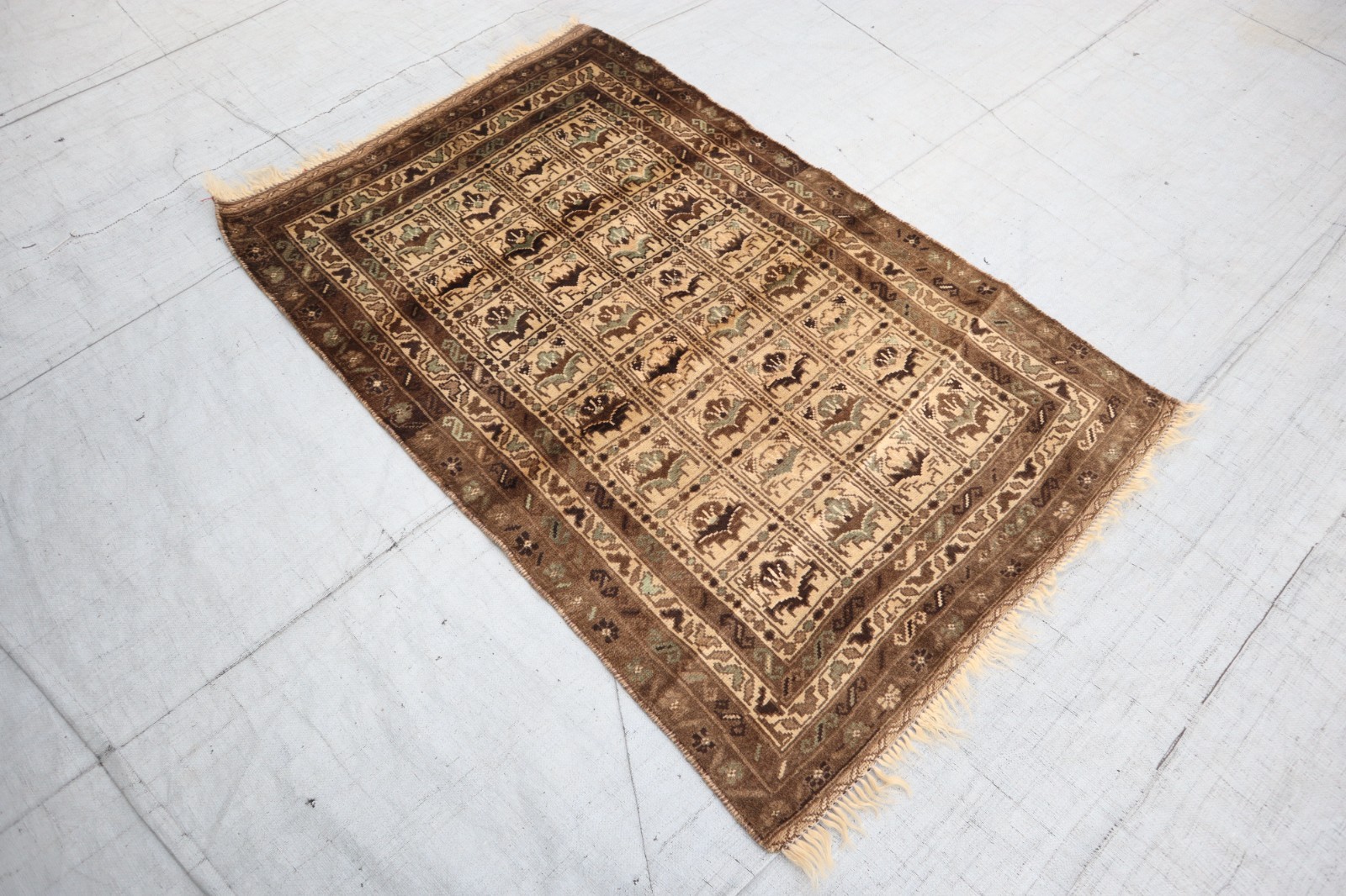 3×4 Beige Afghan Tribal Rug 90×130 cm Oriental Turkmen Rug, Bedroom, Office Rugs