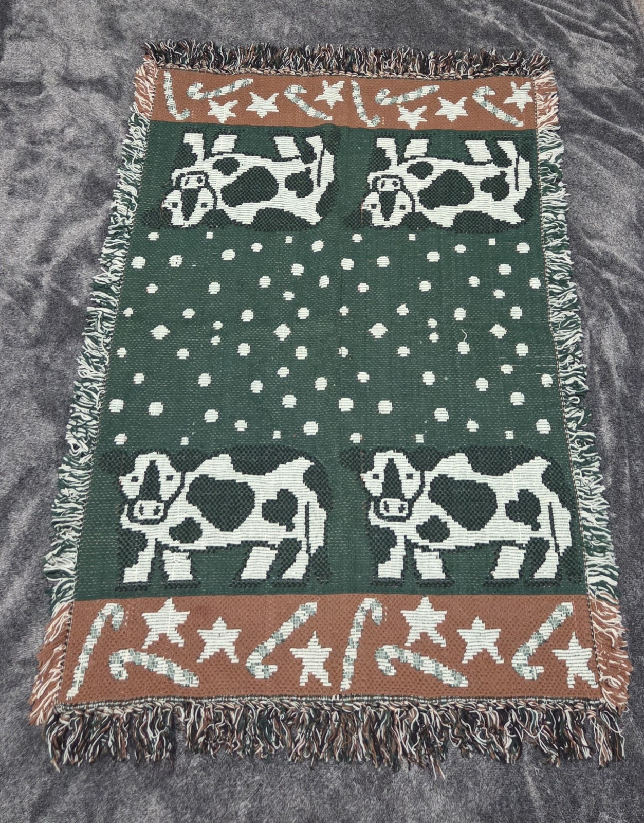 VTG Homemaker Christmas Cow Rug Hand Woven 100% Cotton Farmhouse Country 42×28″