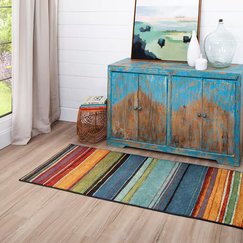 Rainbow Multi 2 Ft. X 8 Ft. Machine Washable Striped Runner Rug
