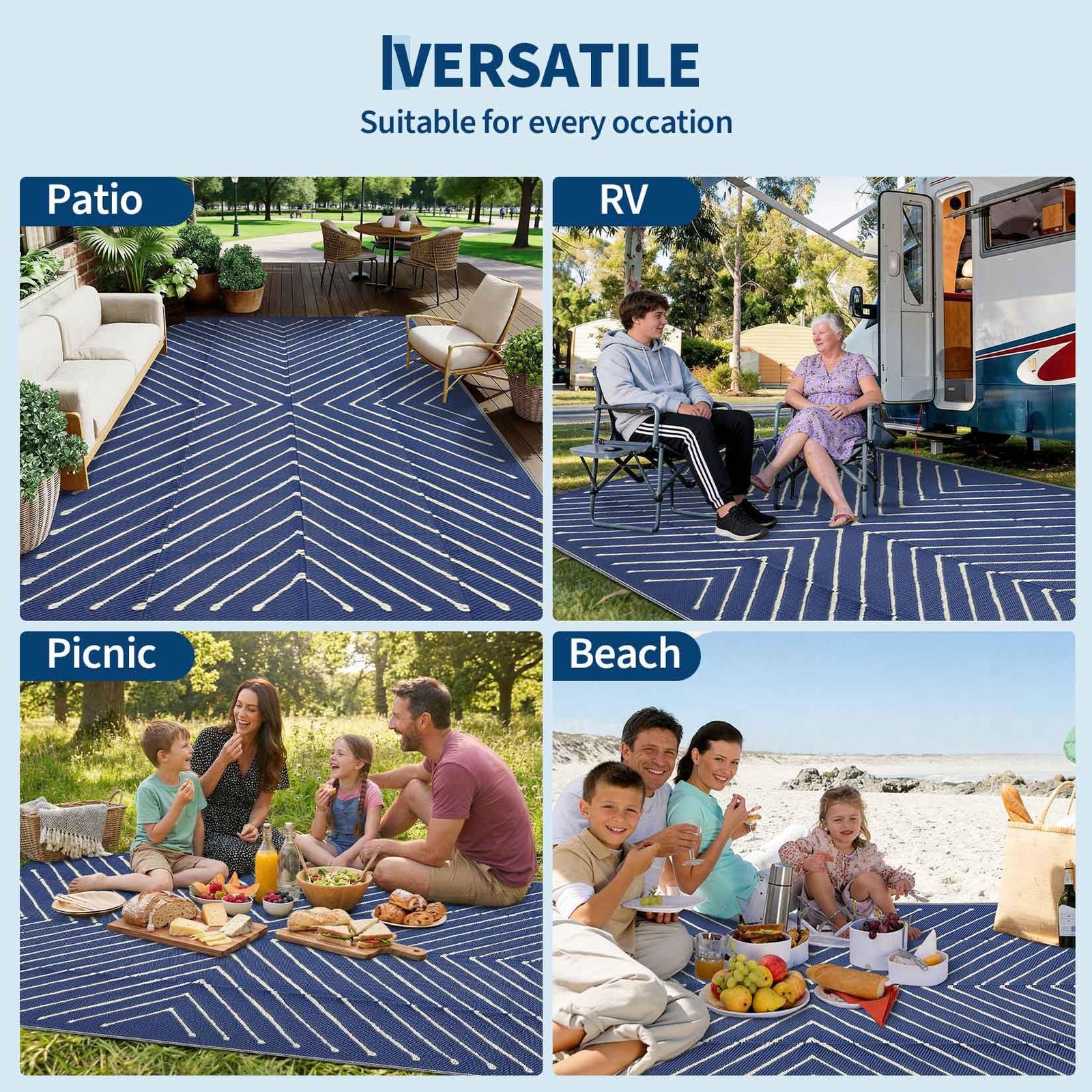 Best Garvee Striped 5×8 Outdoor Rug Waterproof Reversible Patio Mat, Portable