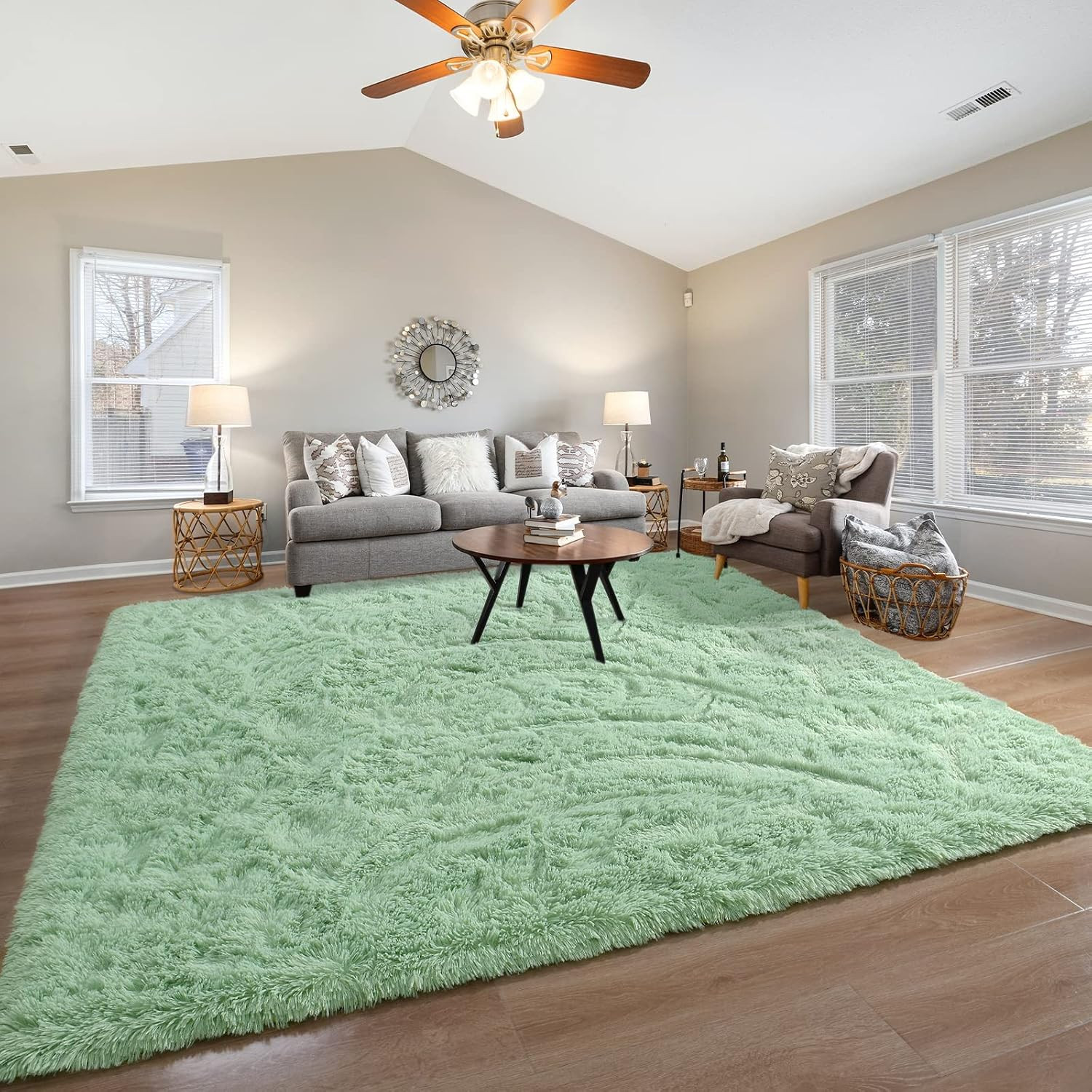 Fluffy Sage Green Area Rug for Bedroom Living Room, 4X6 Feet Soft Plush Fuzzy Ru