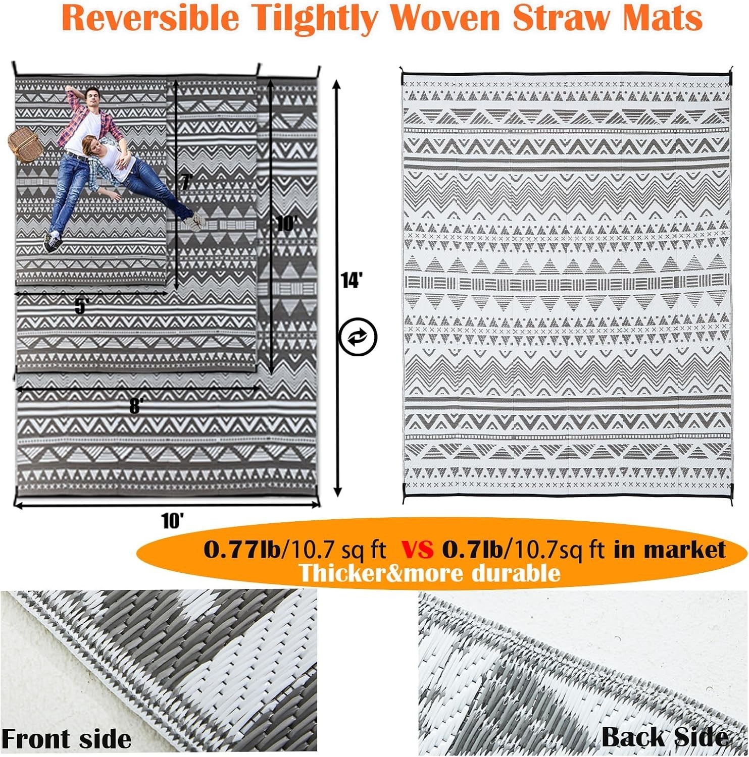 Outdoor Rug 5×7 Waterproof Outdoor Plastic Straw Rugs for Patio Decor, Double…