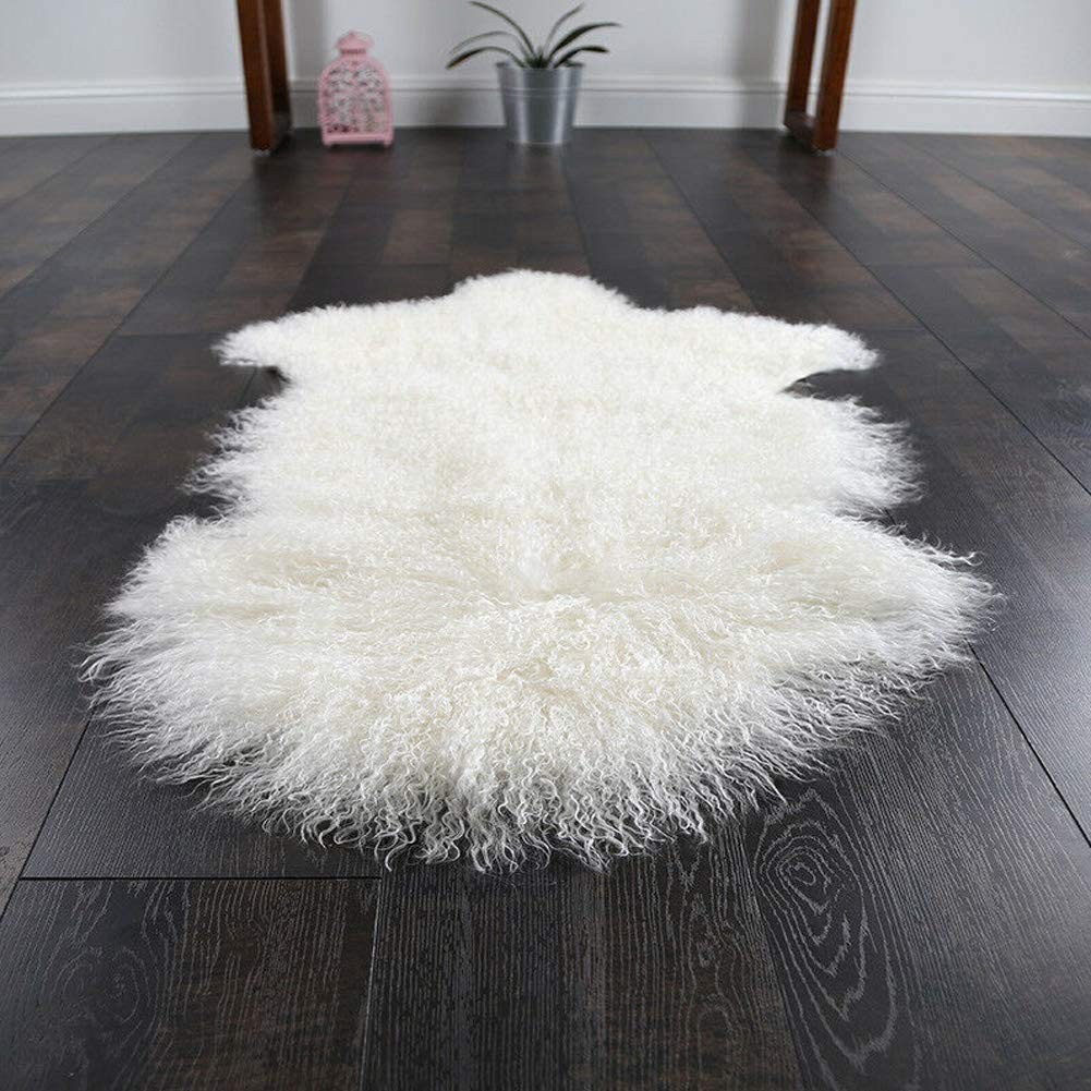 Genuine Mongolian Tibetan Lamb Fur Wool Throw Area Rug Real Fluffy Shaggy She…