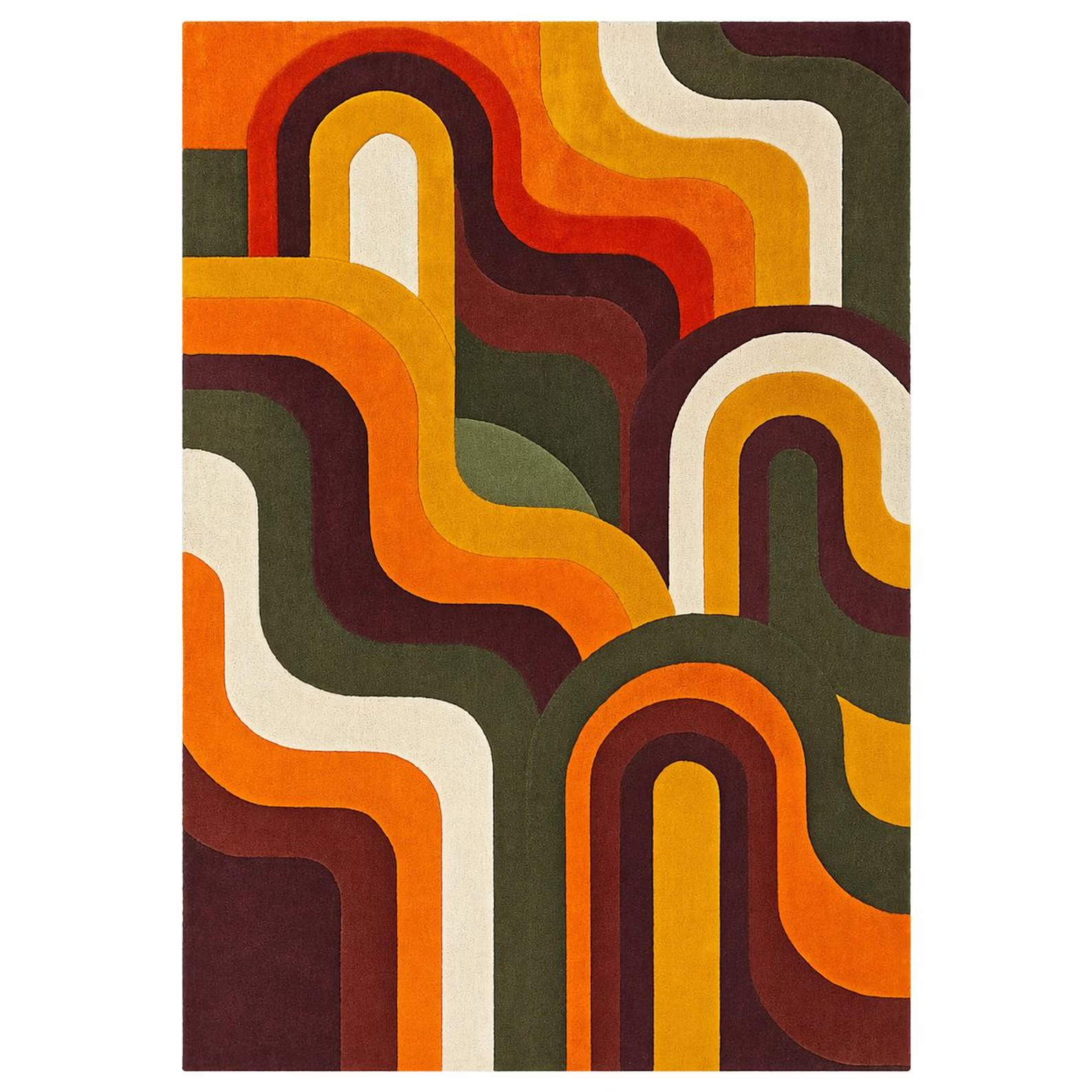 Retro Geometric Wool Rug – Mid Century Modern Earth Tone Floor Decor 8×12|9×15