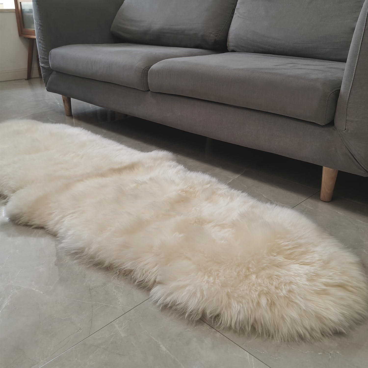 Genuine Australian Sheepskin Rug, Real Lambskin Area Rug 2×6 Ft Natural White