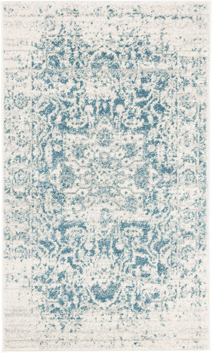 Madison Collection Accent Rug – 2’3″ X 4′, Teal & Ivory, Snowflake Medallion Dis