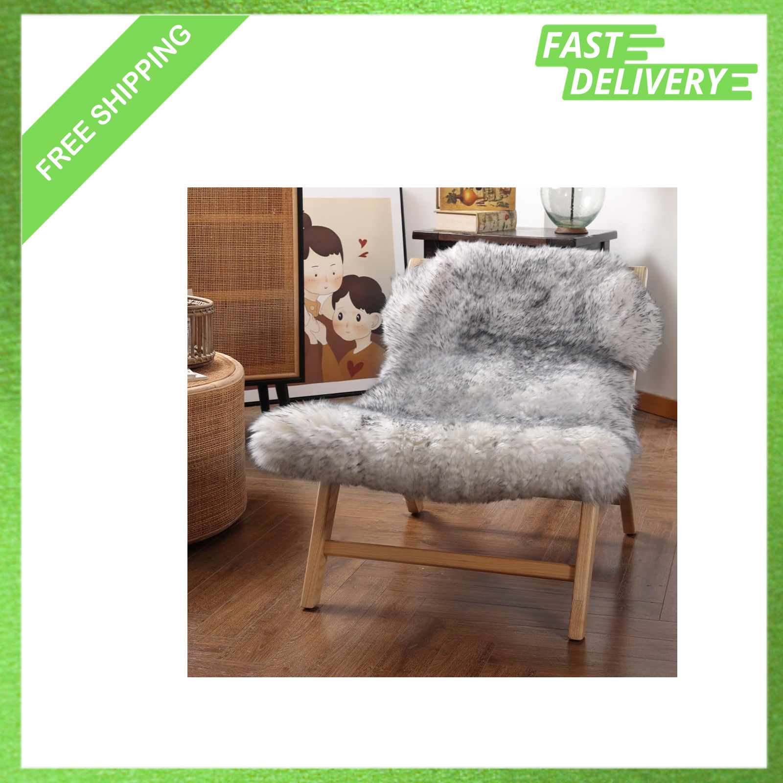 Genuine Sheepskin Rug Australia Fluffy Lambskin Area Rug 2ft by 3ft Gray Tip