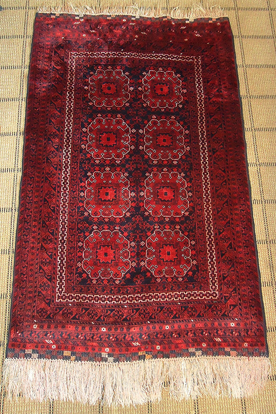 Elephant Foot Design Red Rug 4×6 Ft Vintage Oriental Rug, Geometric Afghan Rug