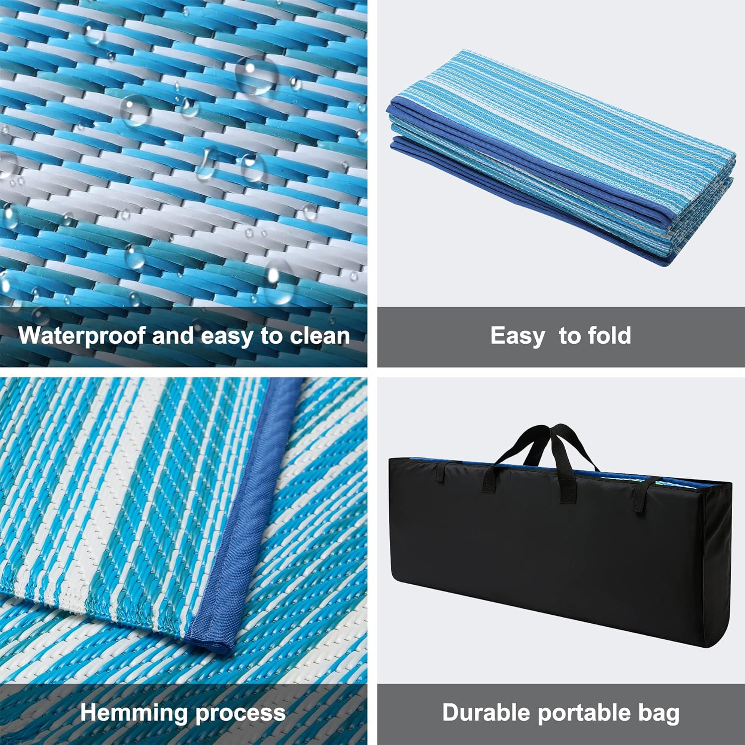 Reversible Outdoor/Indoor Plastic Rug Plastic Straw Rug Waterproof Portable Mat,