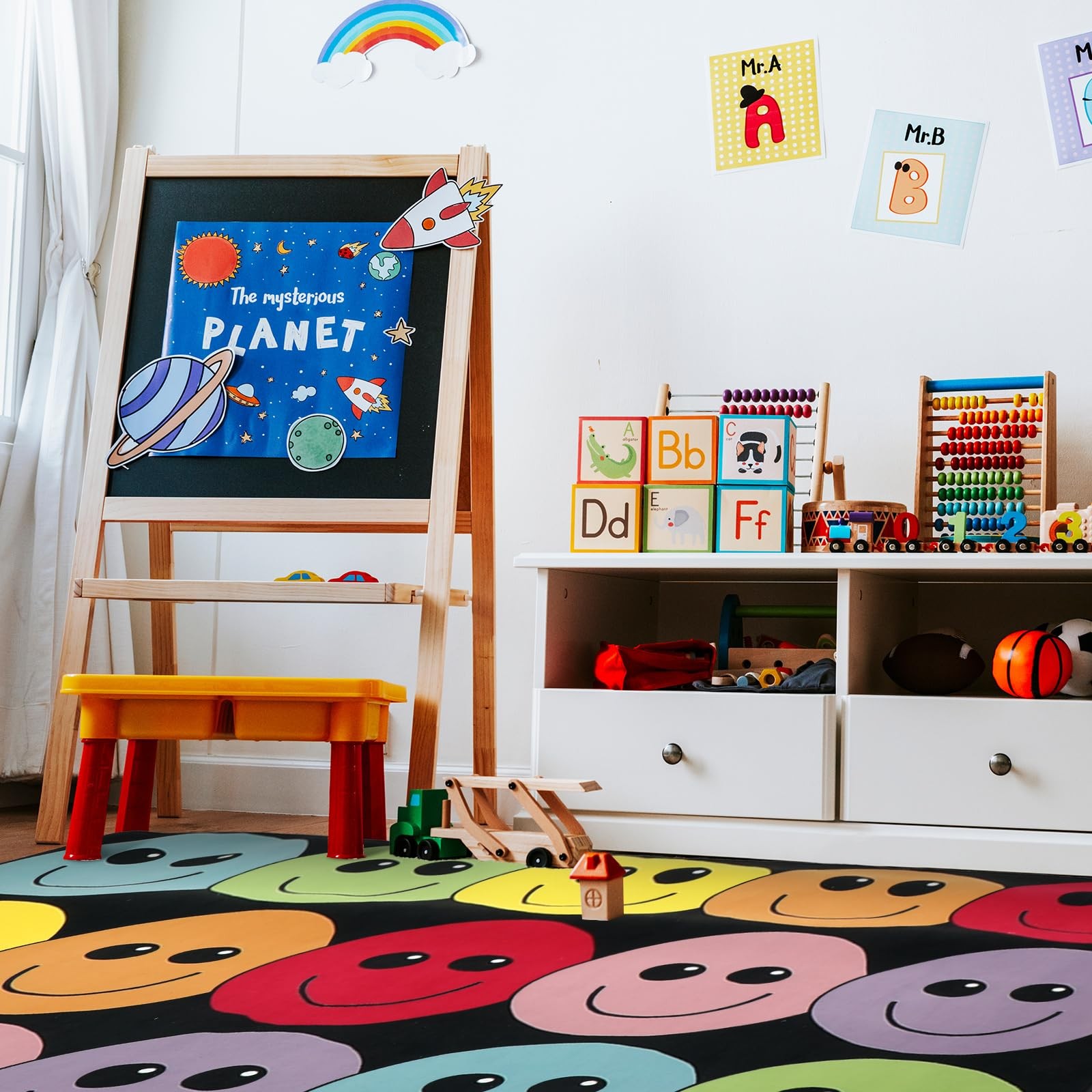 Smile Face Classroom Rug Preschool Kindergarten Large Educational Area Rug Pa…