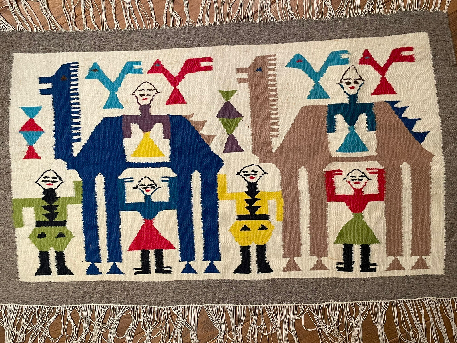 1960s Mid Century Bright Colored Handmade Vintage Tunisian Berber Kilim Tapestry