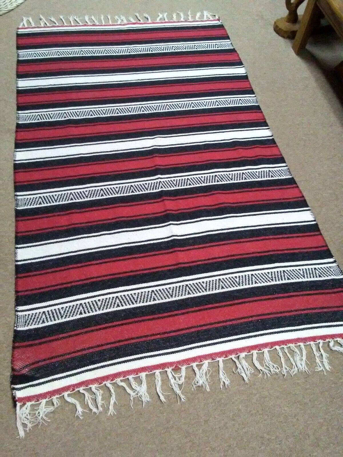 AREA RUG – Stripe/ Geometric in Red, White & Black 6 ft 2.5″ X 3 ft 7″