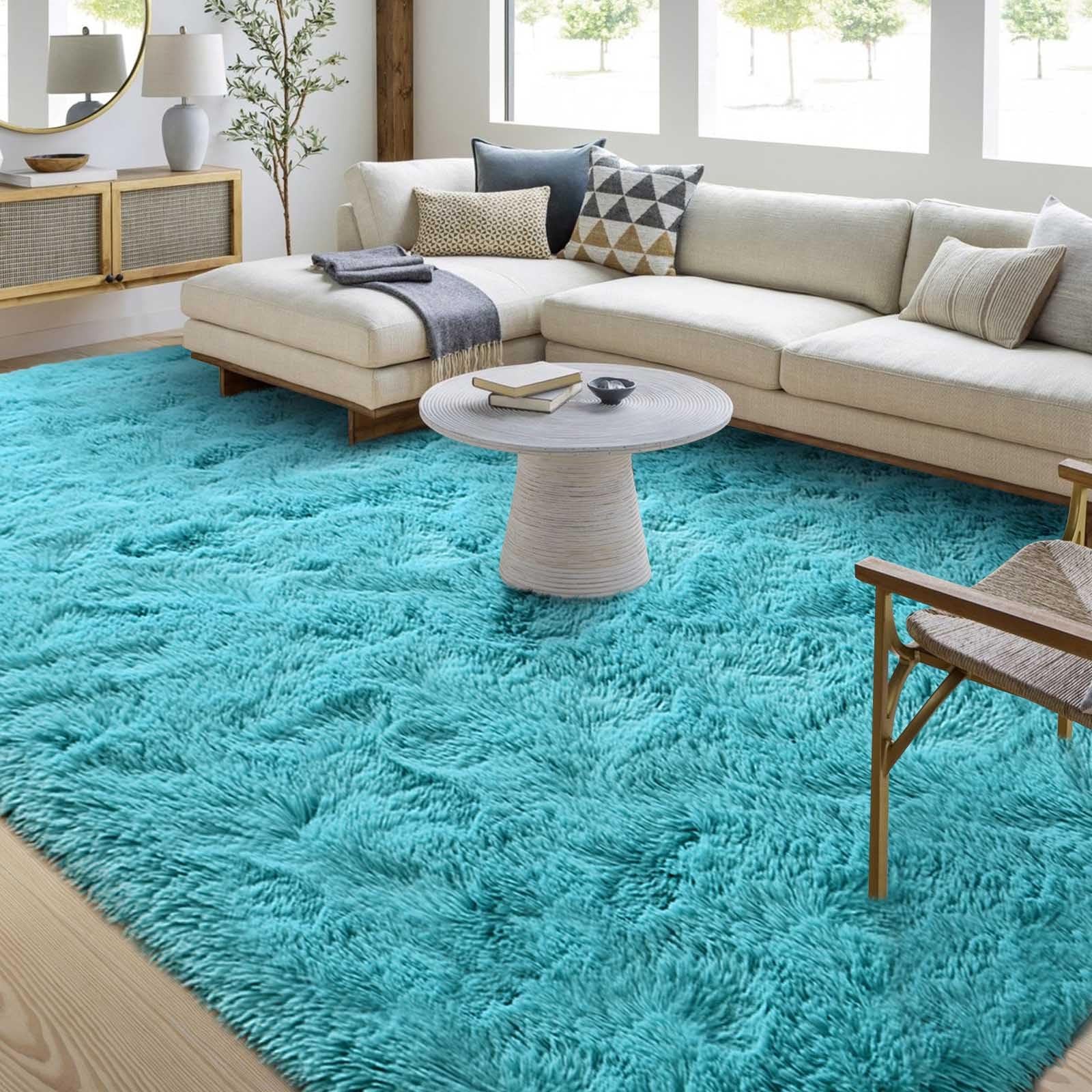 FinRèc Soft Blue Rugs for Bedroom Living Room, 5×8 Feet Plush Shaggy Area Ru…