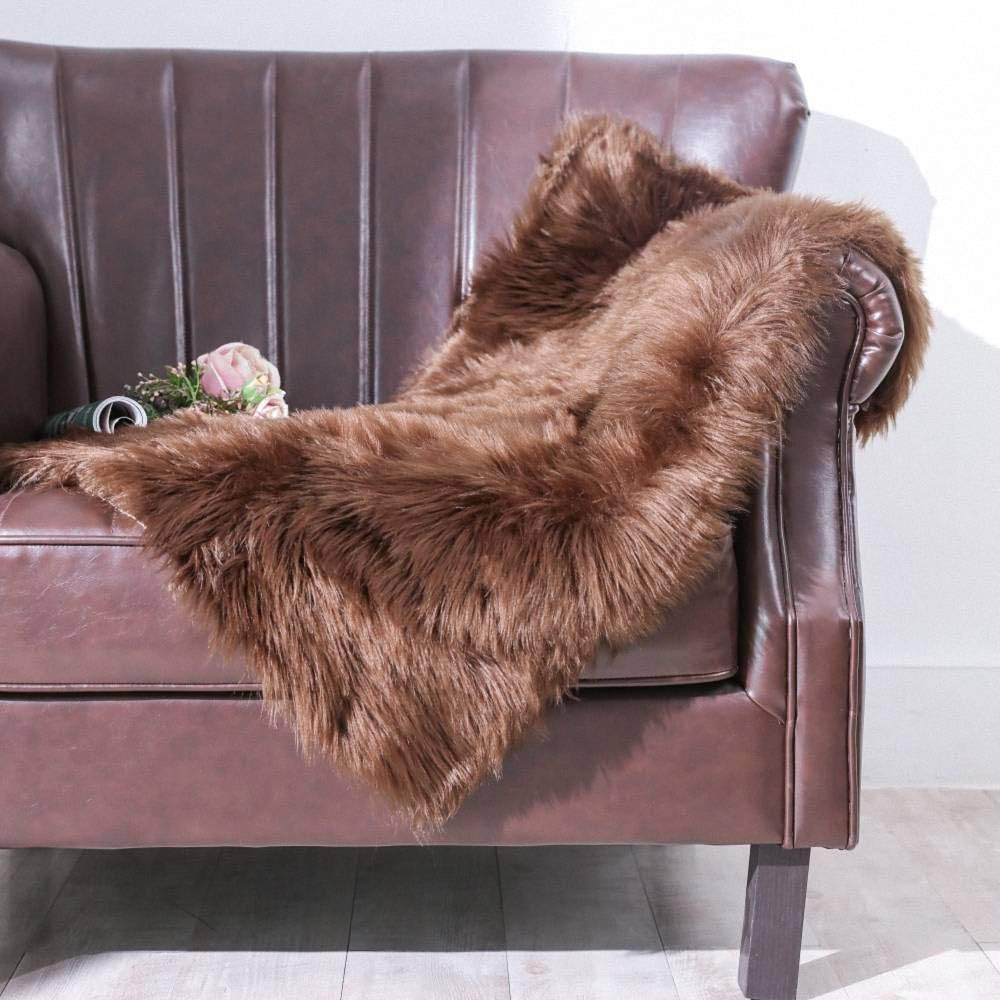 2X3 Brown Faux Sheepskin Area Rug – Fluffy Shaggy Soft Fur Floor Mat, Plush Beds