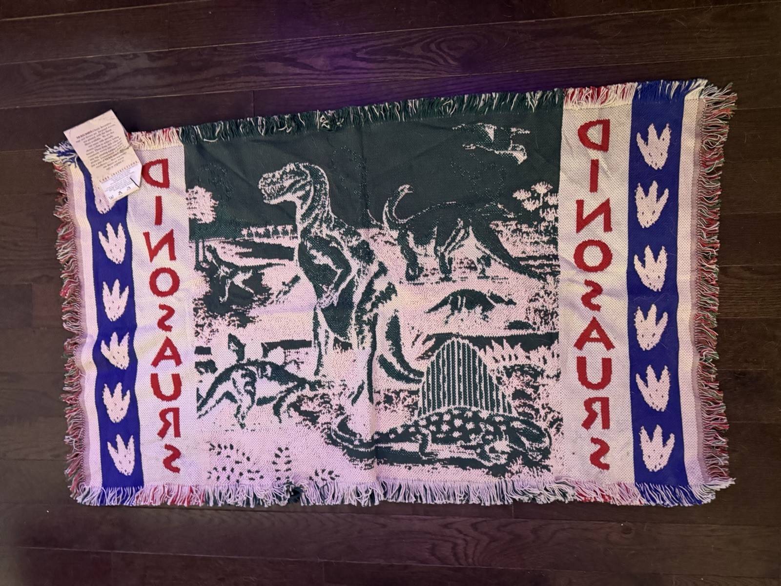 Vintage Woven Dinosaurs Tapestry Rug ‘The Rug Barn’ Floor Mat NWT 29” x 48”