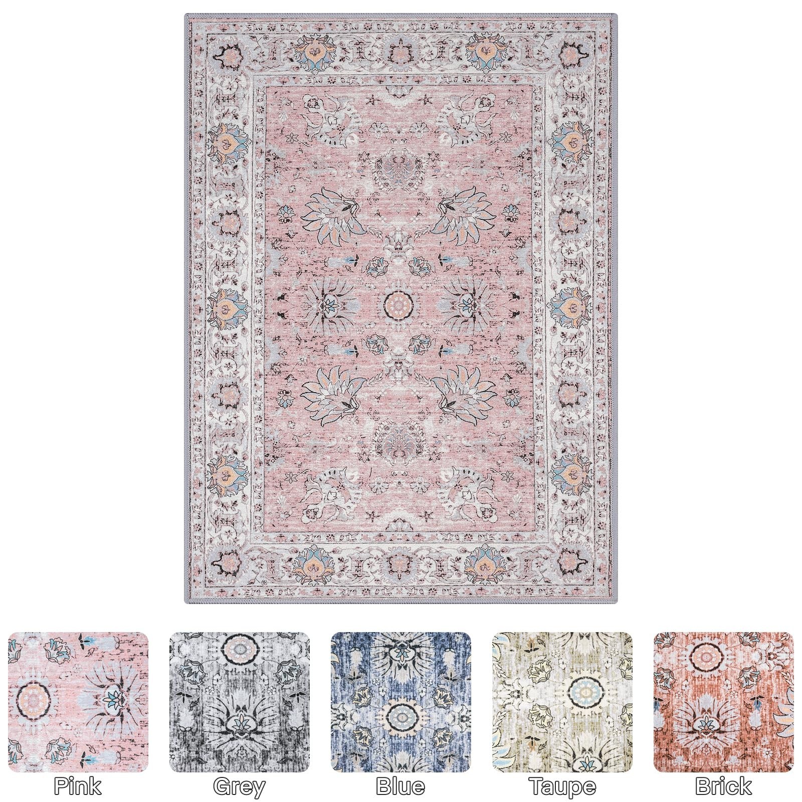 ULTSOFE 6×9 Pink Living Room Rug Chenille Floral Vintage Area Rug Low-Pile