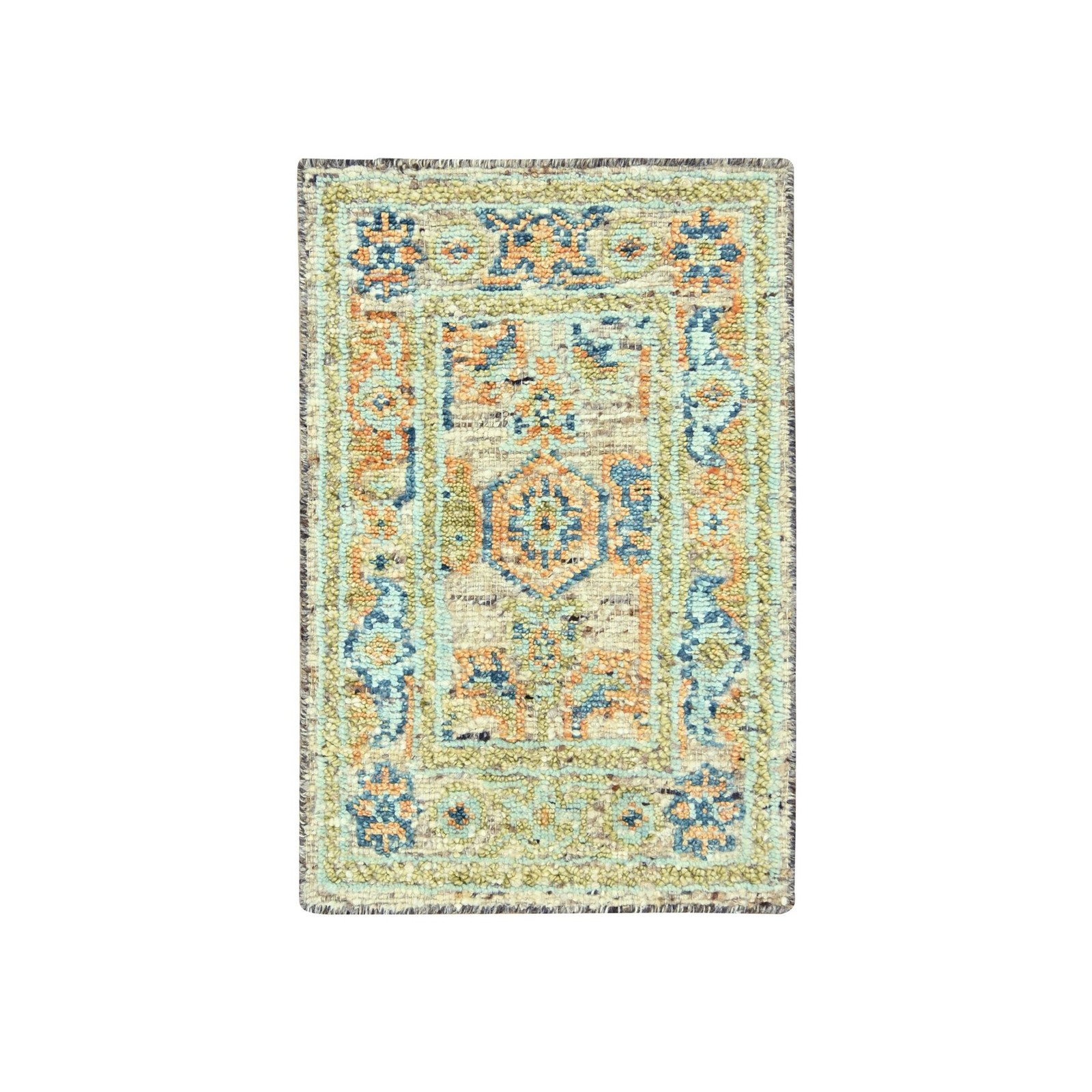 2’2″x3’2″ Tan Brown Oushak with Exposed Warps Oxidized Wool Hand Knotted Mat Rug
