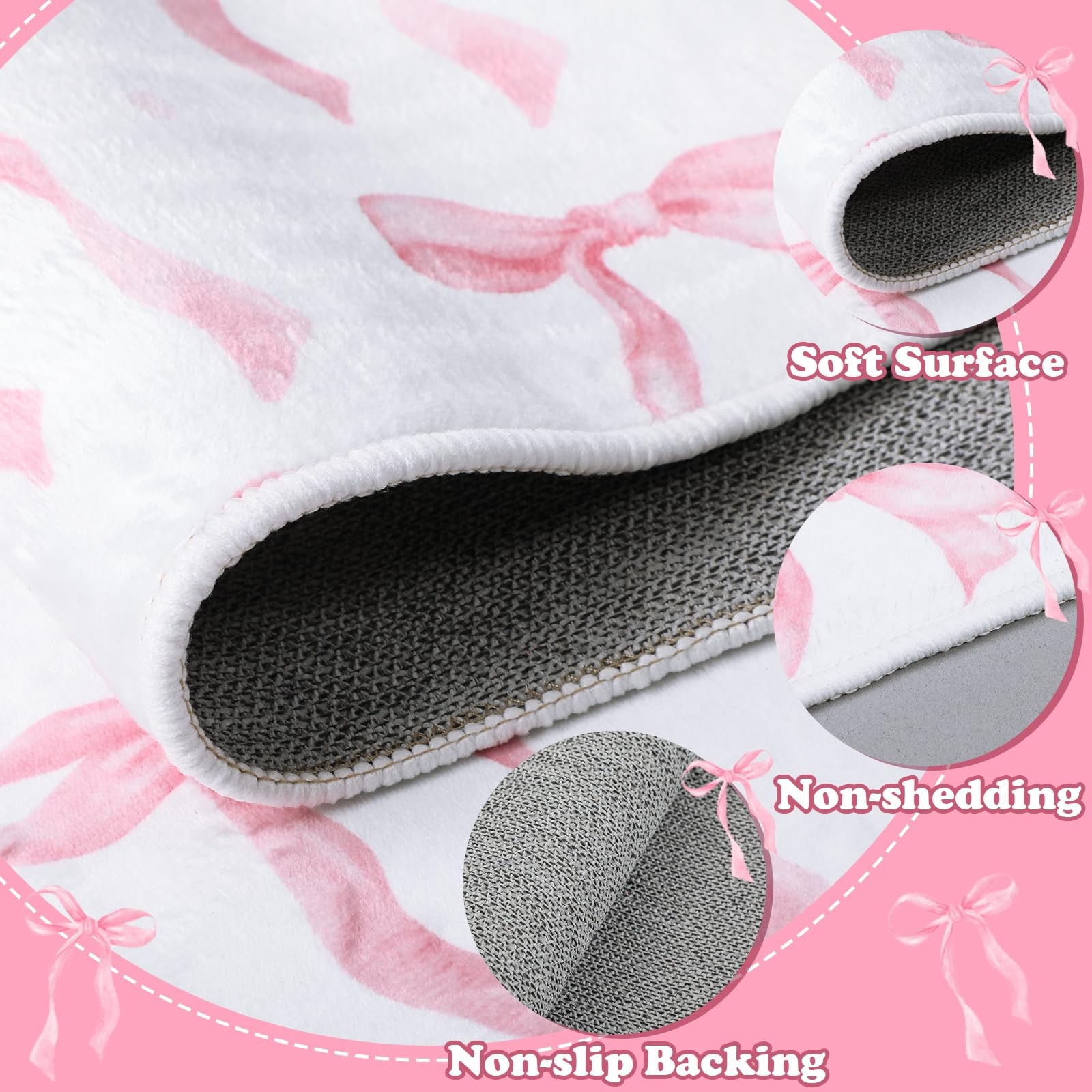 Coquette Pink Bow Runner Rug 2 x 6 ft Large Pink Bow Soft Washable Rug with N…