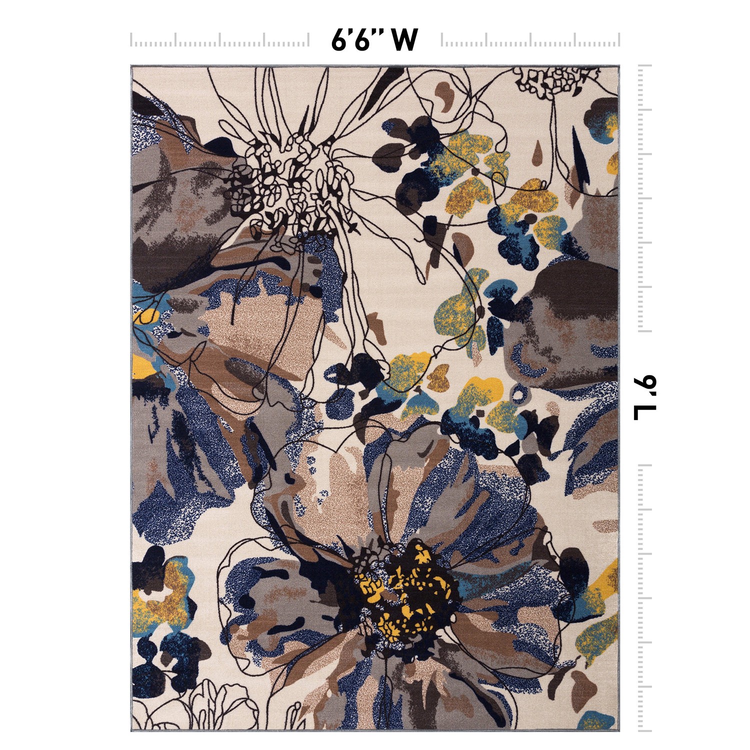 Rugshop Area Rug Modern Bright Flowers Non-Slip Carpet for Living Room 6×9 Rugs