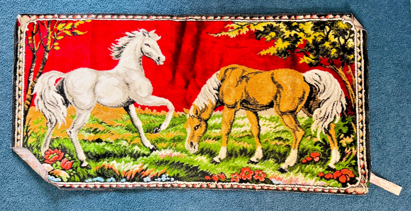 Brown Horse & White Unicorn Tapestry Wall Rug P&C Italy