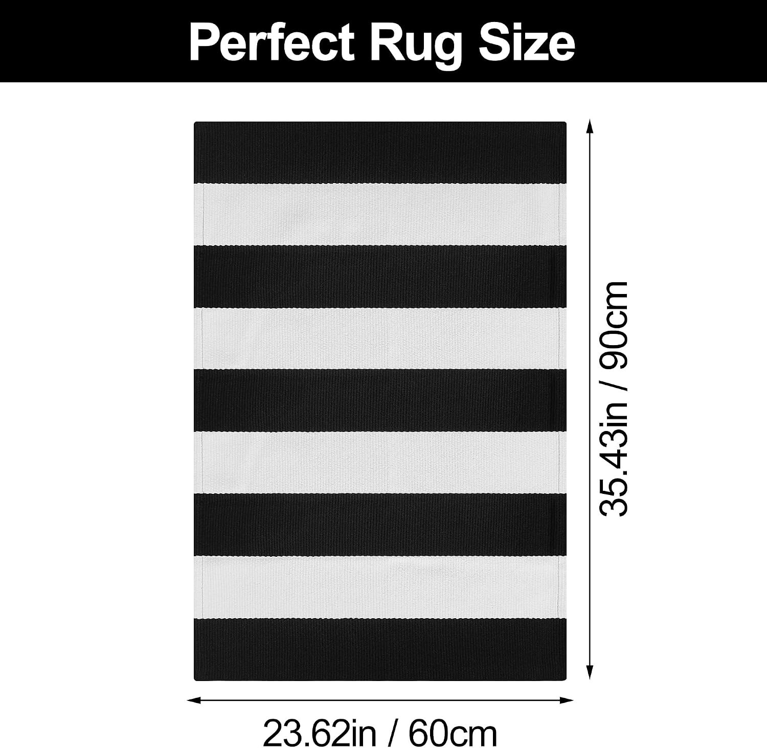 Black White Striped Outdoor Rug 2’x3′ Porch Door Mat Decor Carpet | Striped Cott
