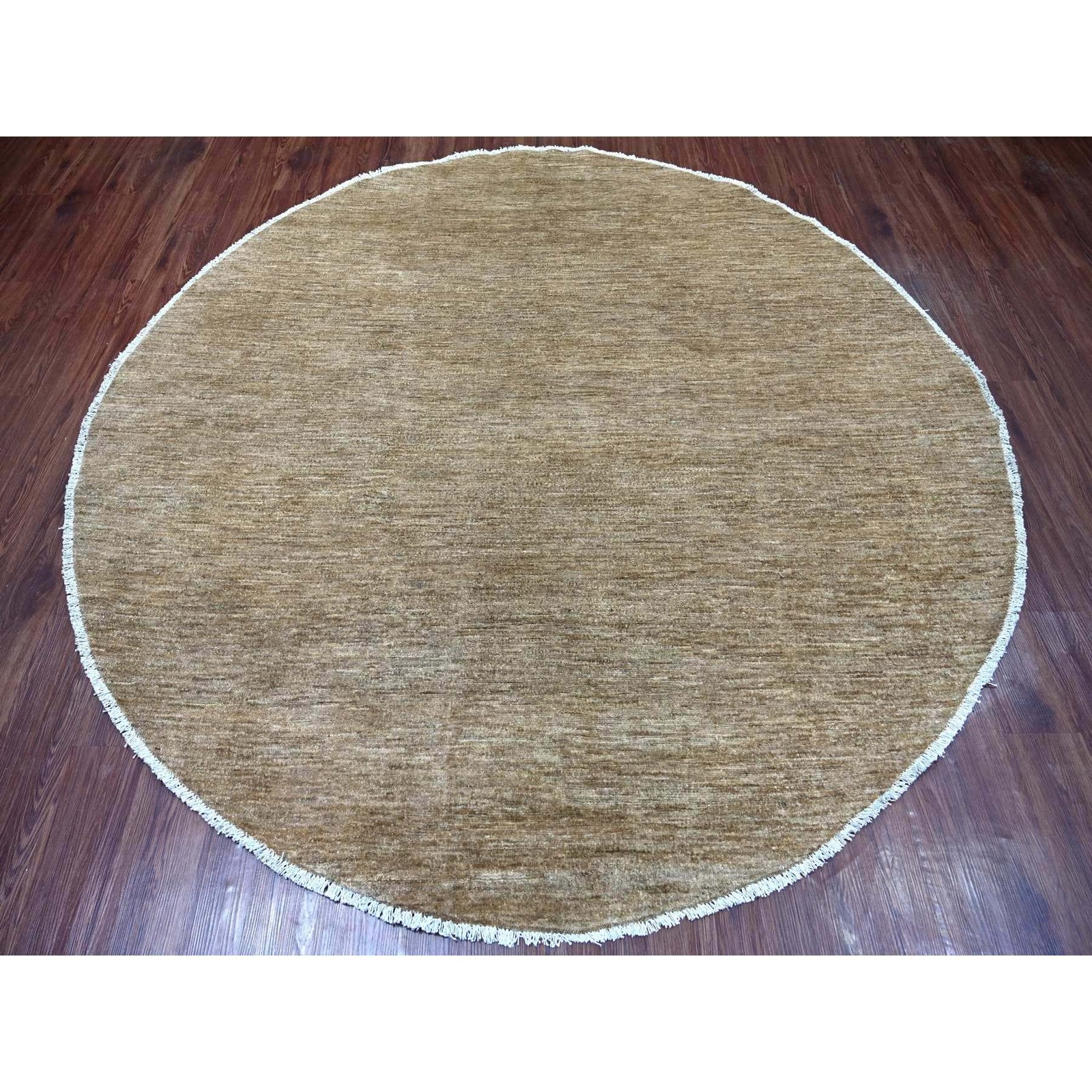 7’9″x7’9″ Brown Plain Solid Pattern Hand Knotted Ghazni Wool Round Rug 22096
