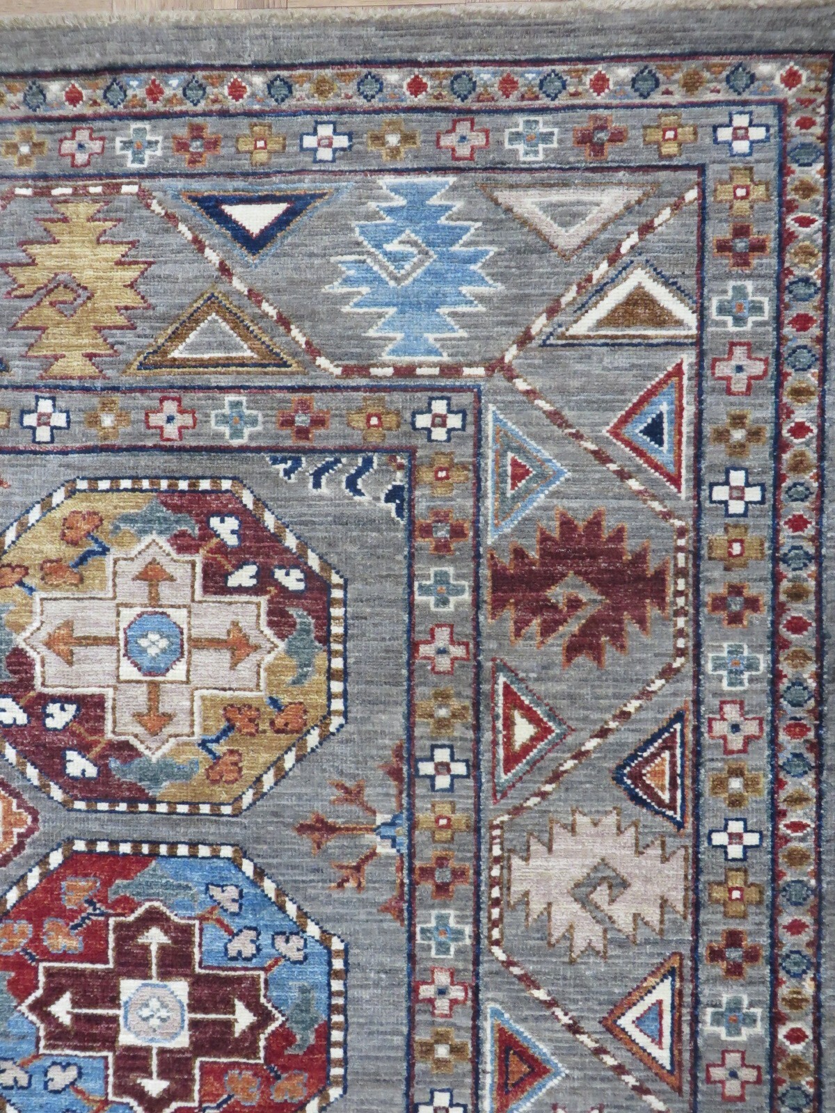 6’6 x 9’10 Hand Knotted Gray Fine Geometric Khotan Oriental Rug G13645