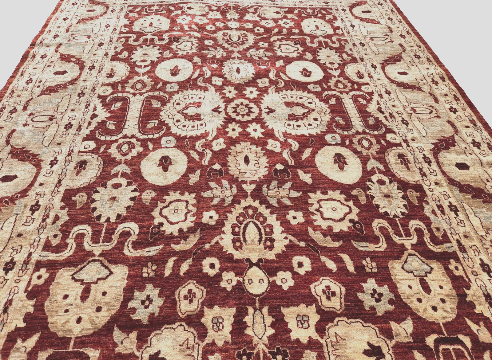 ANTIQUITY HAND-KNOTTED TURKISH OUSHAK TRIBAL-ZIGLAR WOOL MUTED RUG 9′ X 12′