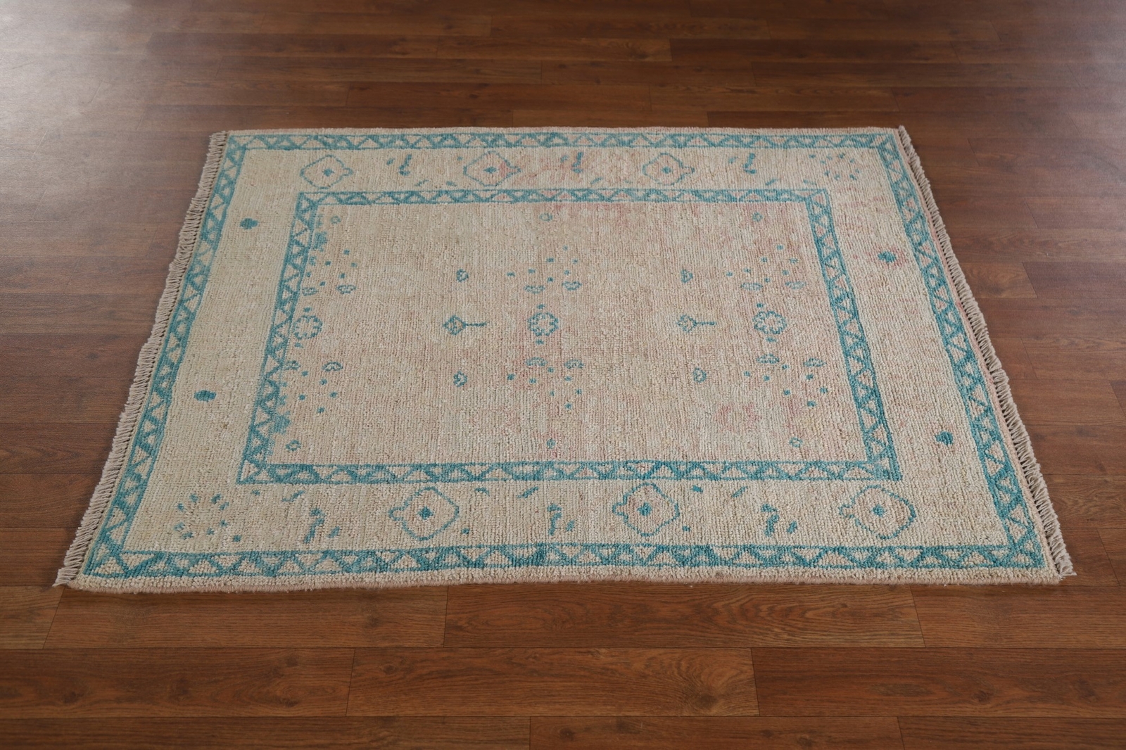 Pink/ Teal Oushak Turkish 3×4 Ft. Vegetable Dye Foyer Rug Handmade Wool Carpet