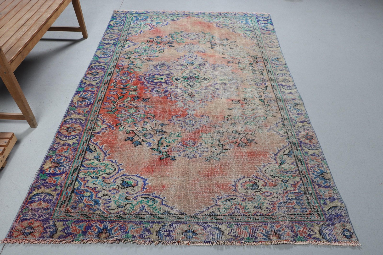 Vintage Large Rug, 5,3×8,4 ft Turkish Rug, Red Wool Rug