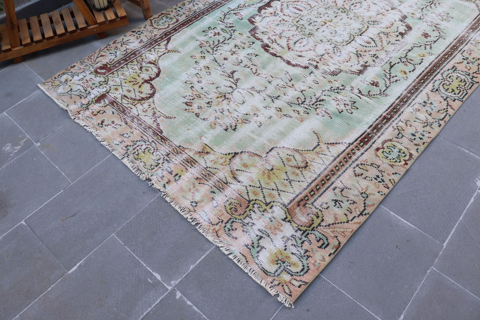 Vintage 5,2×8,5 ft Rug, Large Turkish Rug, Green Brown Plants & trees Wool Rug