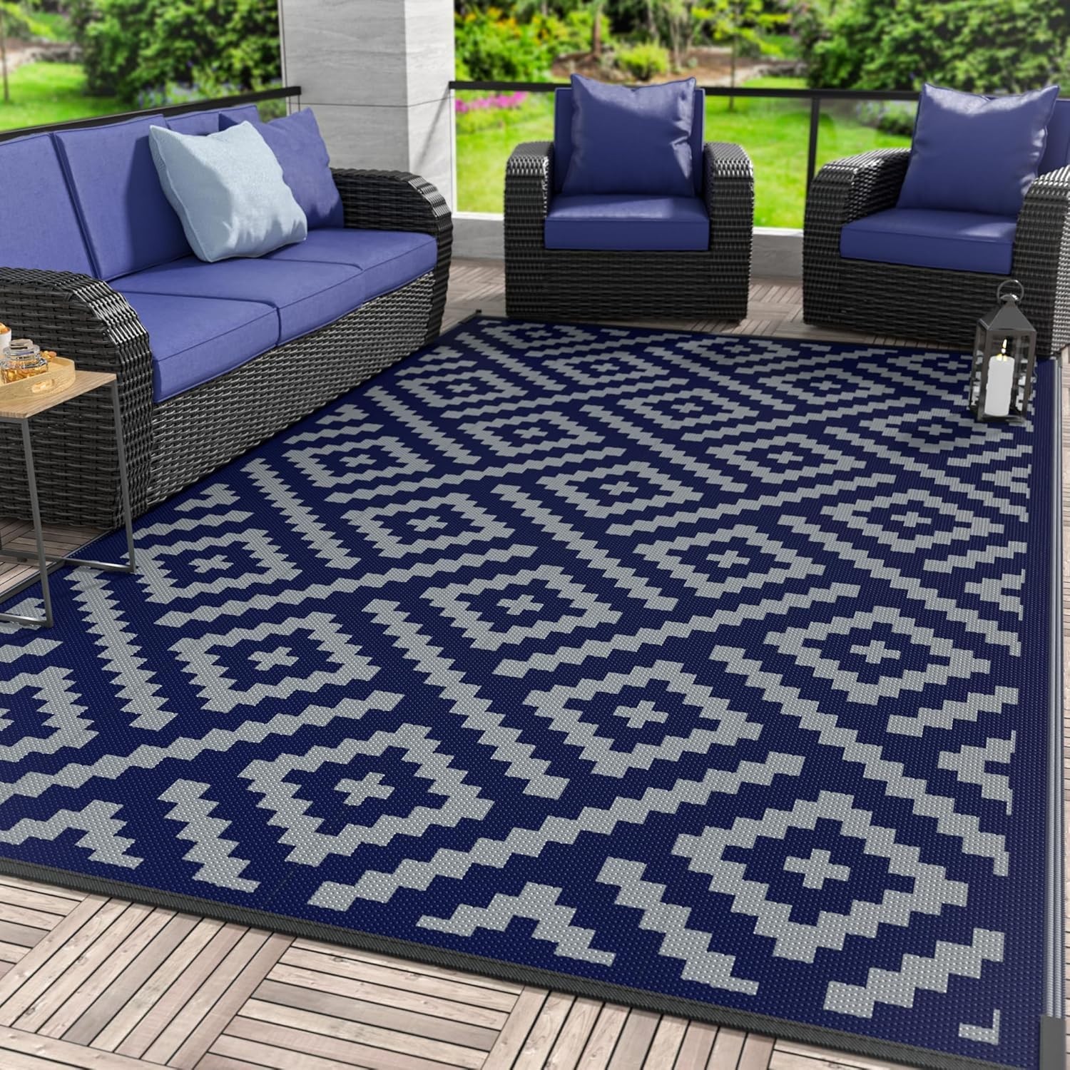 Outdoor Rug for Patio Clearance, 5’x8′ Waterproof Camping Mat, Reversible Pla…