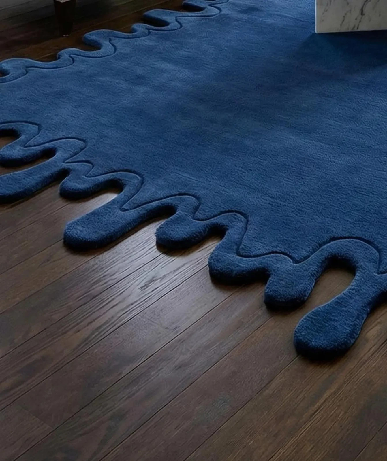 Modern Blue Abstract Area Rug Unique Irregular Edge Carpet Luxury Living Room