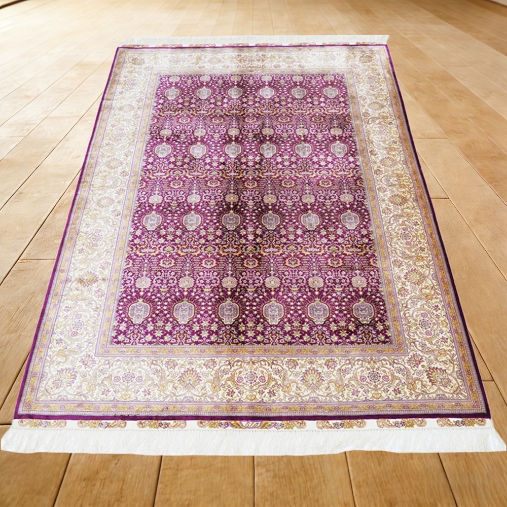 Zhiyi 4x6ft Handmade Silk Area Rug Hand-knotted Purple All Over Home Carpet 223A
