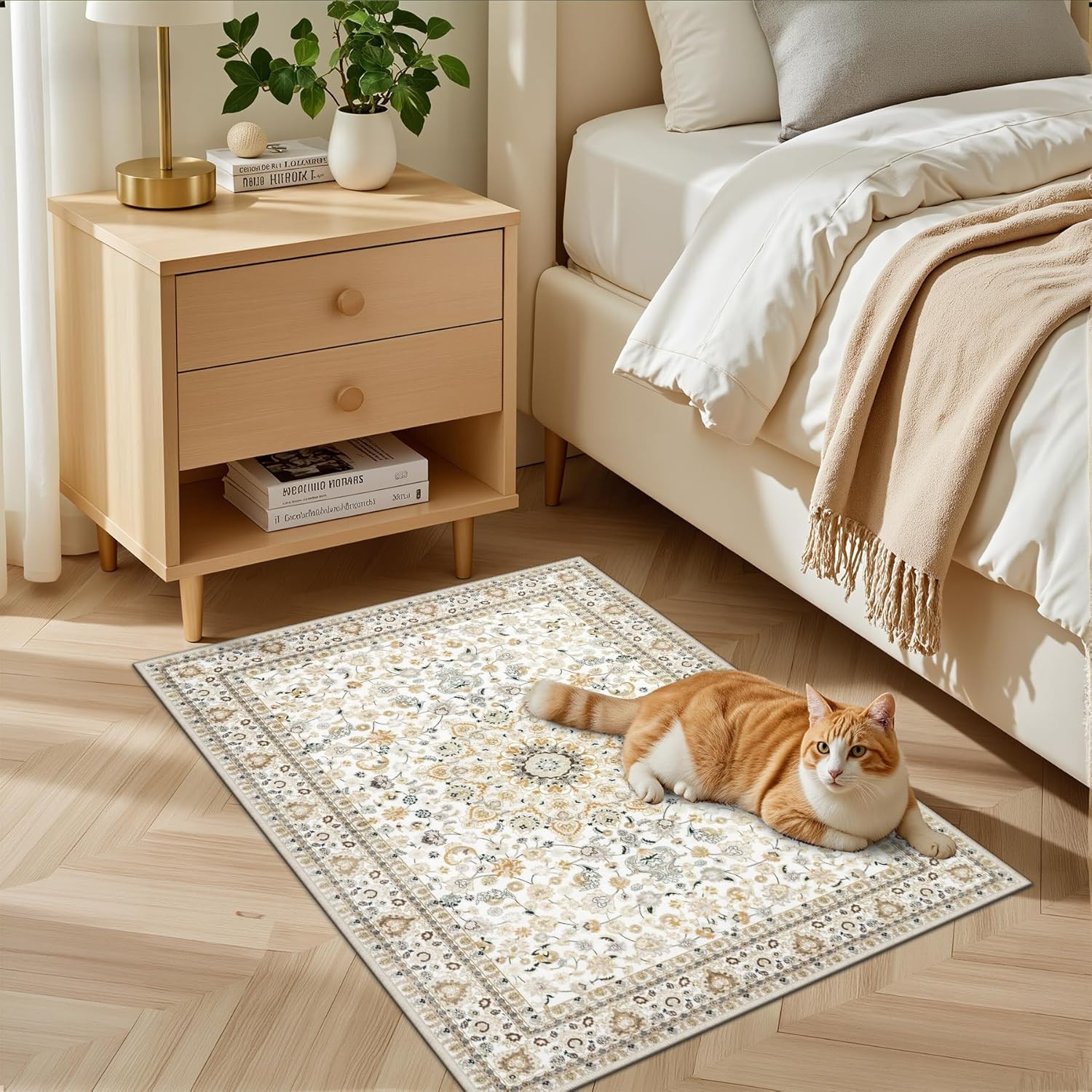 2×3 Area Rugs Living Room Rug: Washable Vintage Boho Rug No Slip Stain Resistant