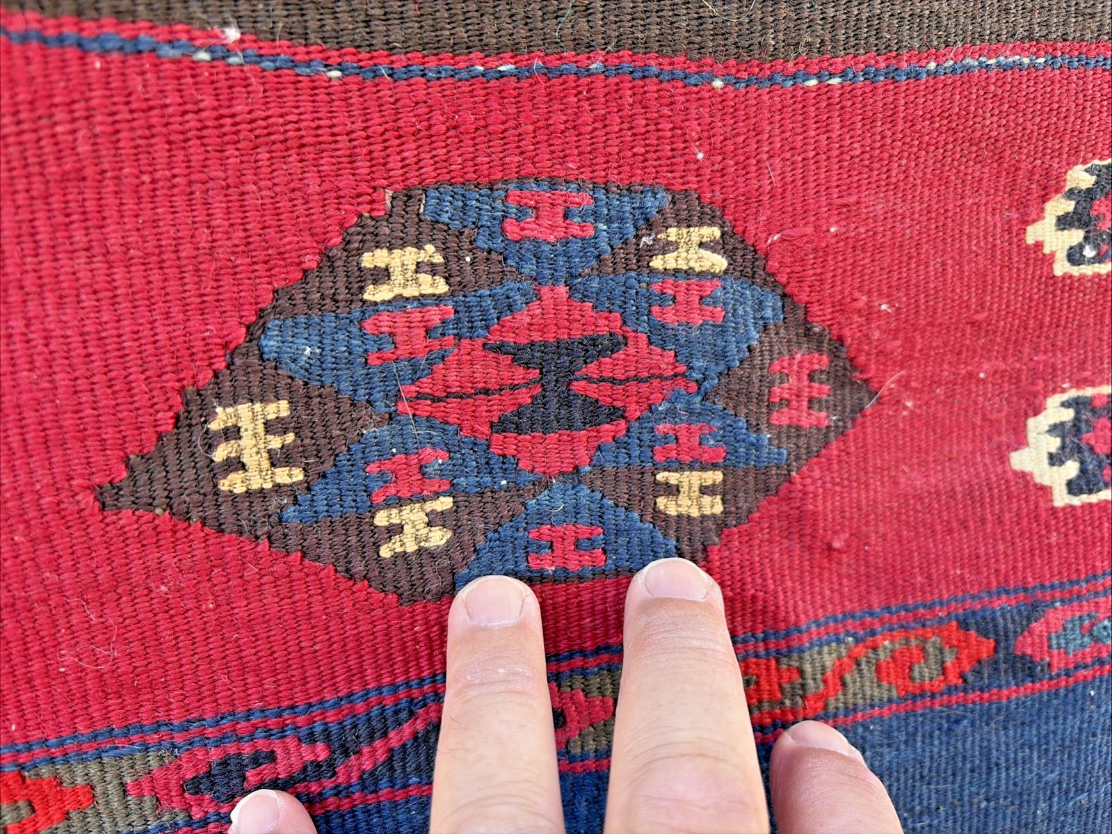 Auth: 19th C Yuruk Kurdish Kilim Drapery Hanging Wool & METAL 60×72